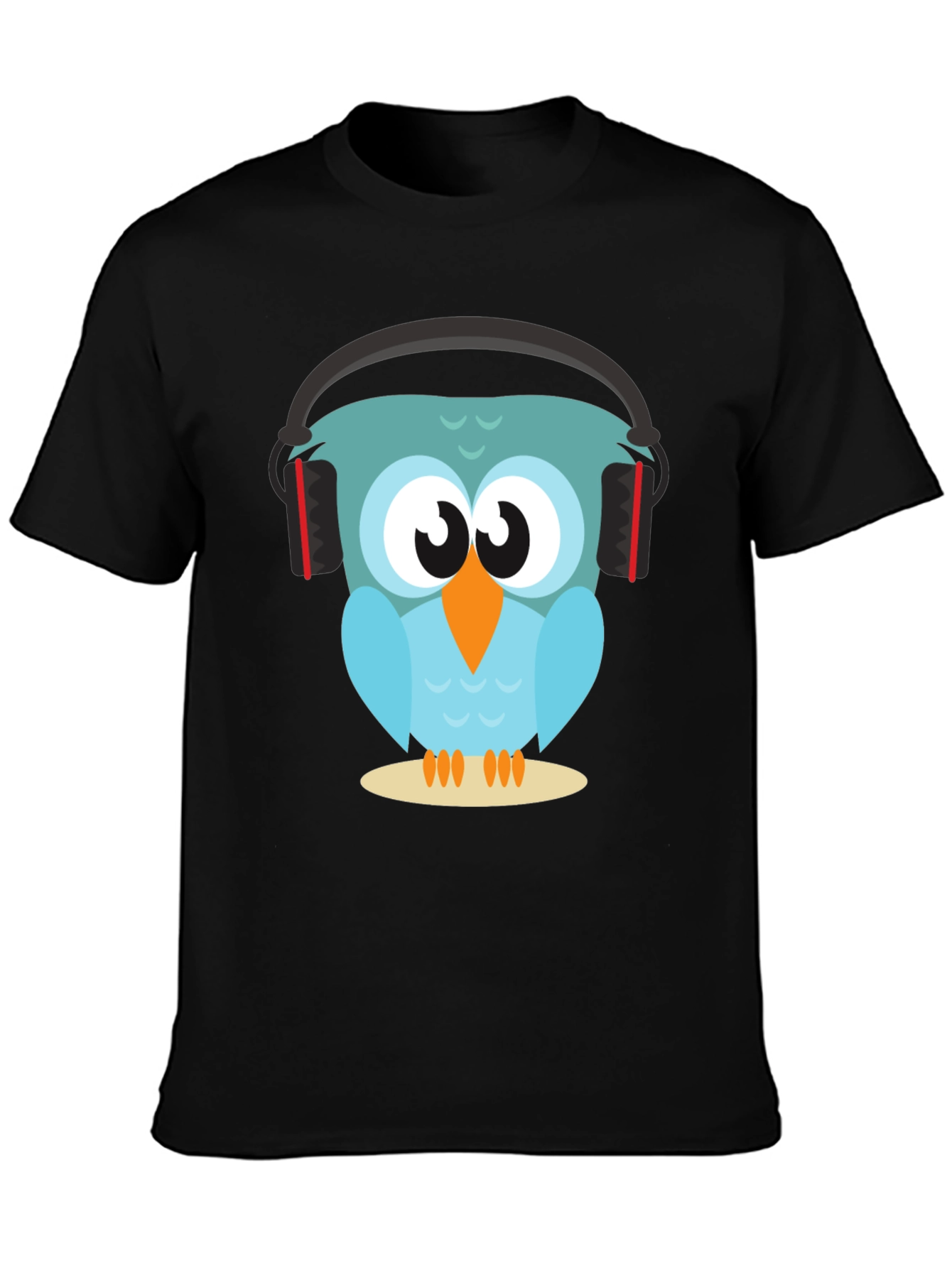 Owl With Headphones Graphic Tee - Black
