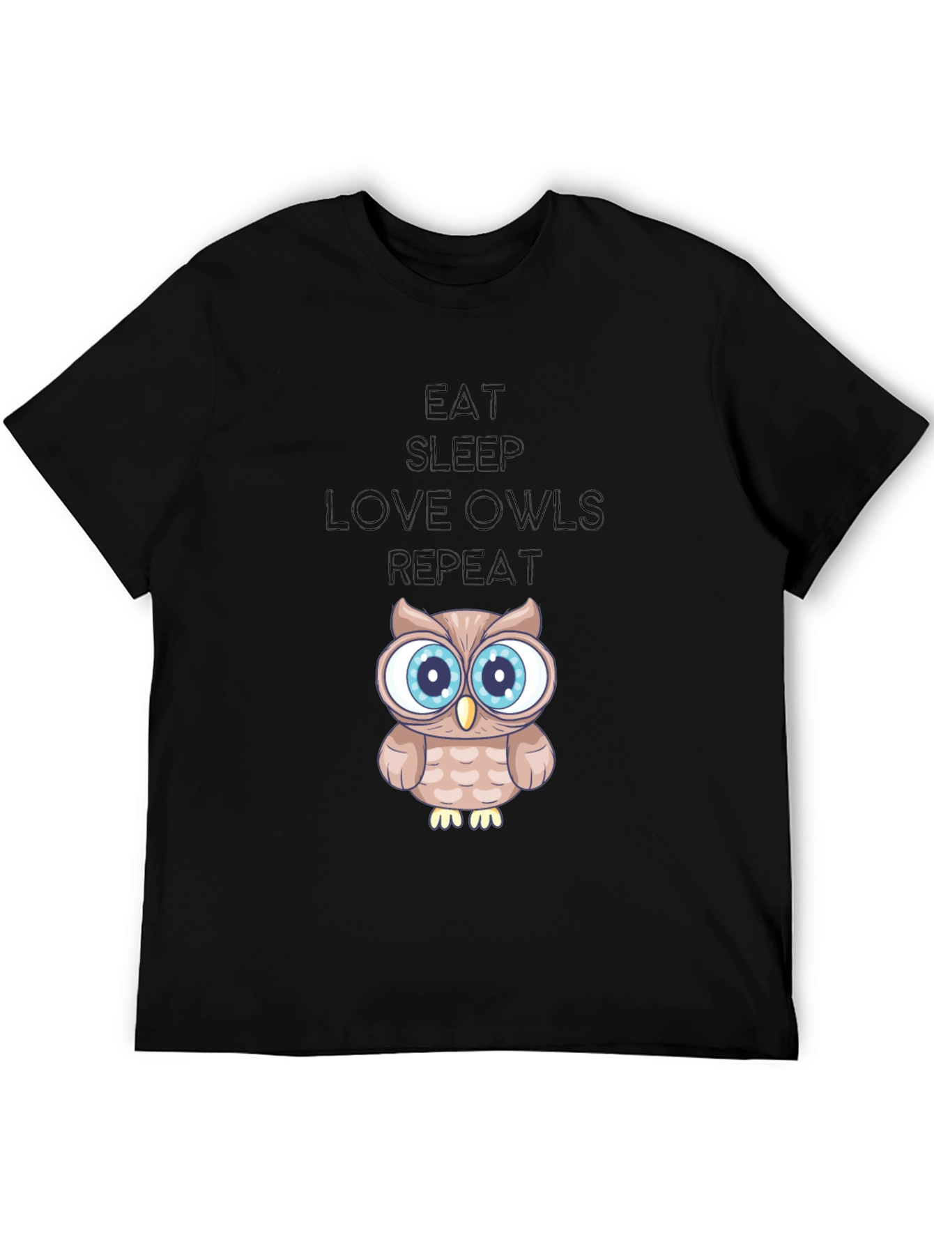 Eat Sleep Love Owls Repeat Black Graphic Tee