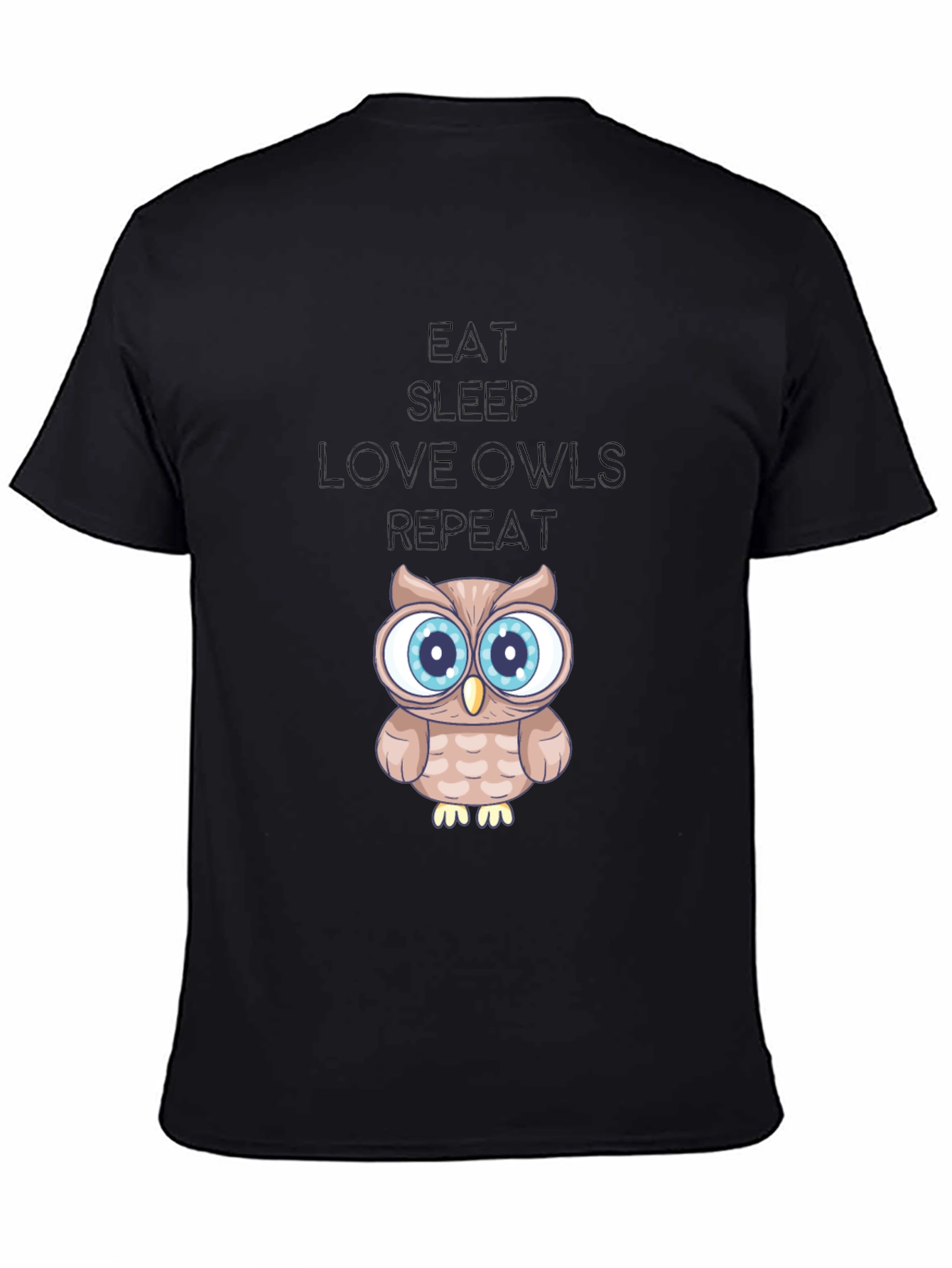 Eat Sleep Love Owls Repeat Black Graphic Tee