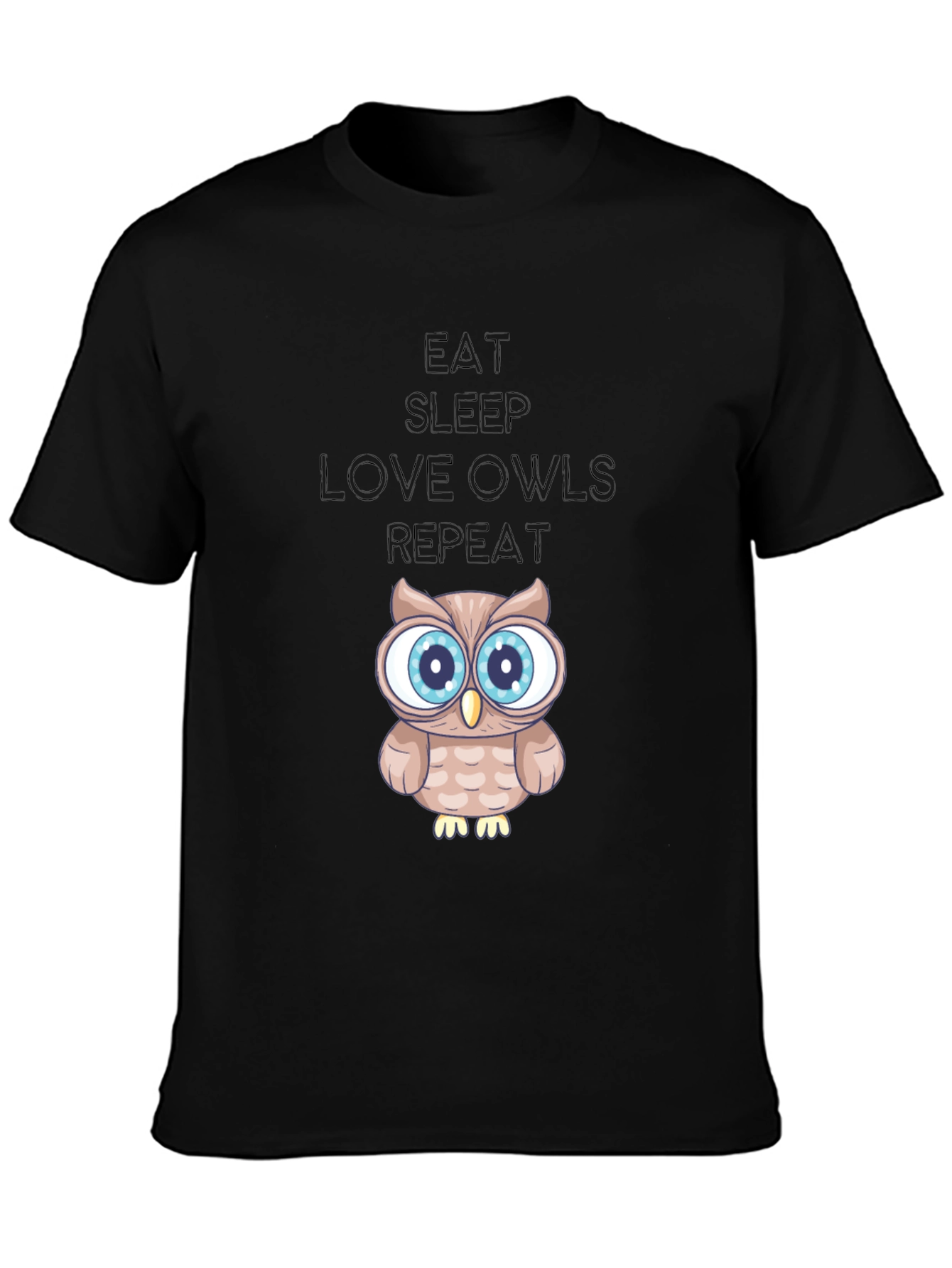 Eat Sleep Love Owls Repeat Black Graphic Tee
