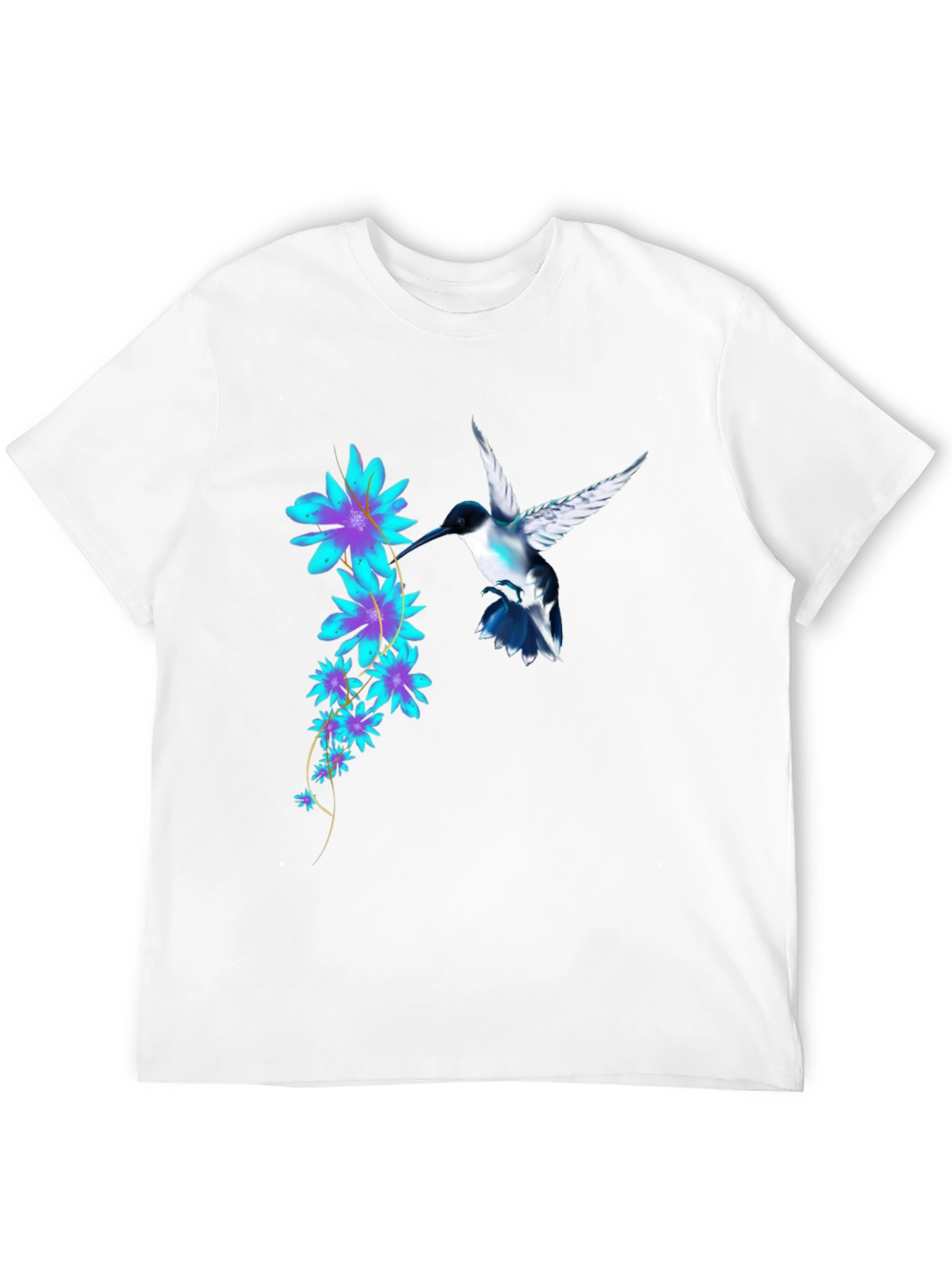 Hummingbird & Floral Print Black T-Shirt