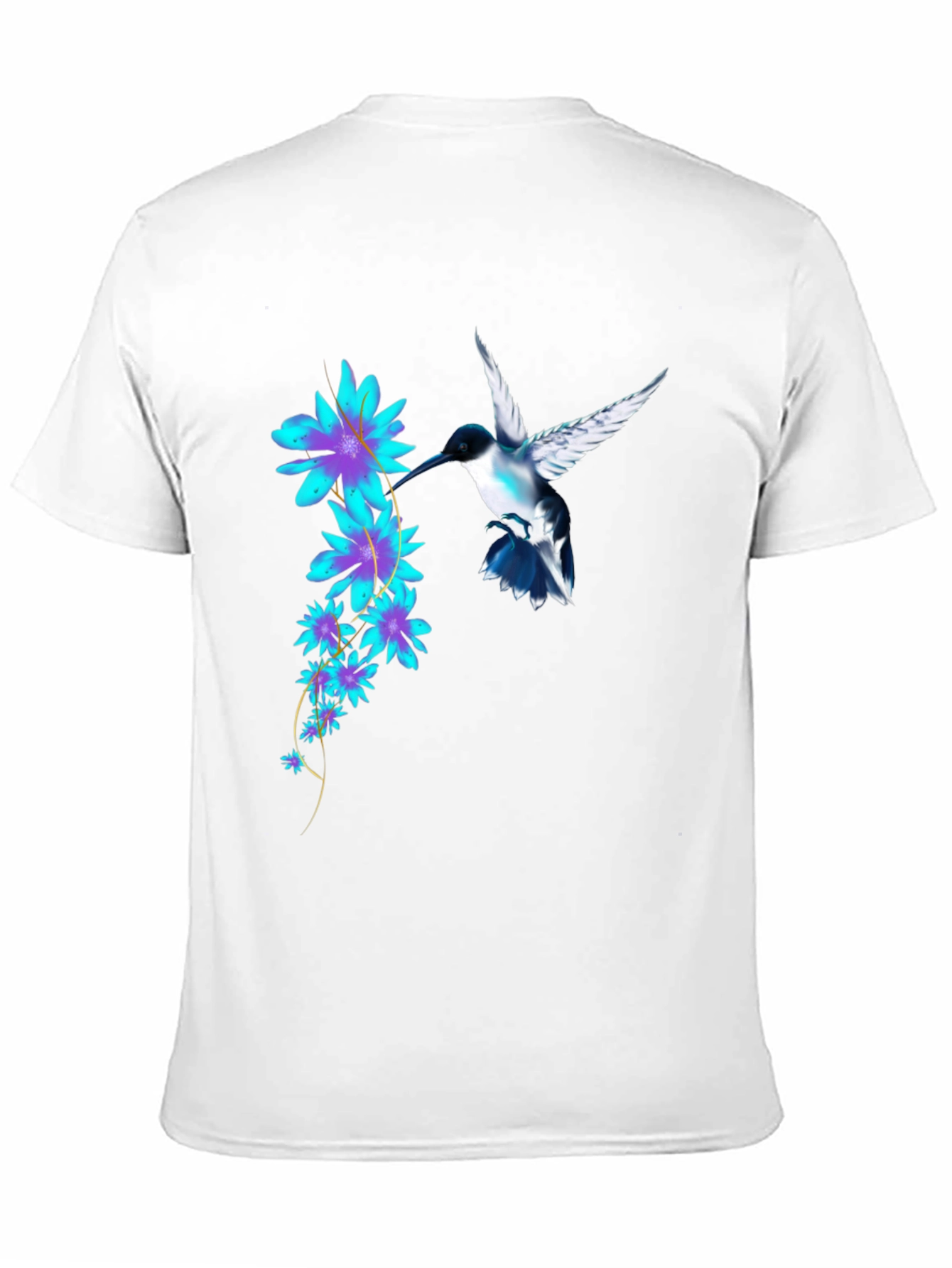Hummingbird & Floral Print Black T-Shirt