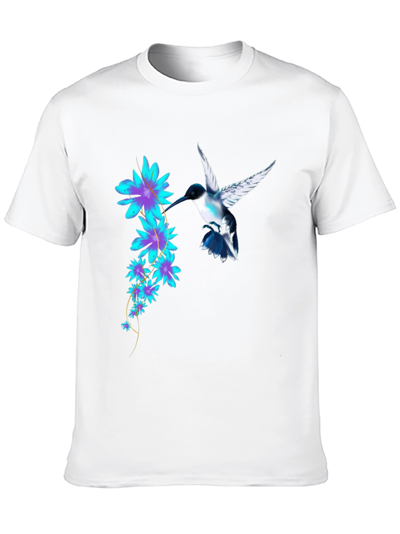 Hummingbird & Floral Print Black T-Shirt