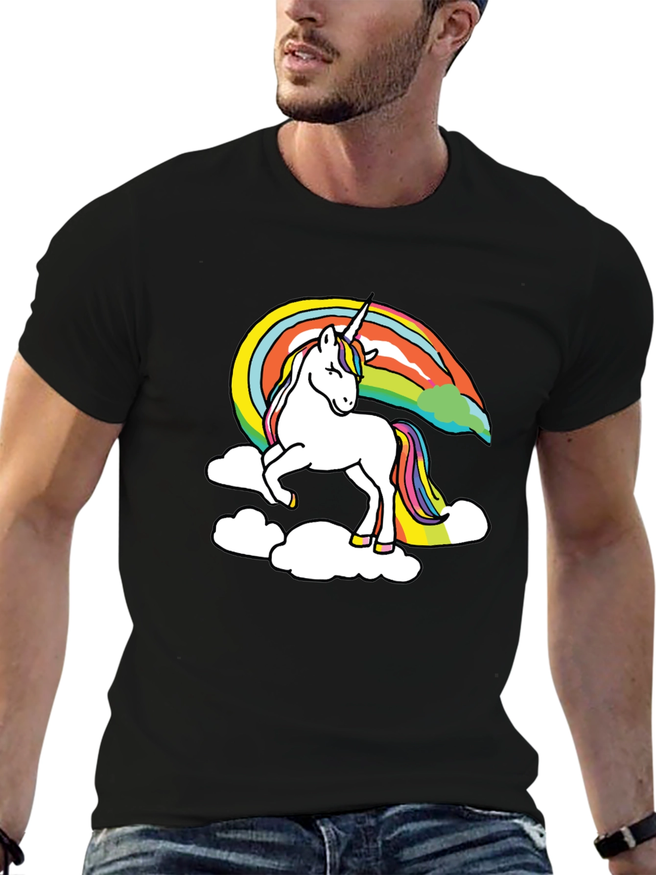 Unicorn Rainbow Graphic Black T-Shirt