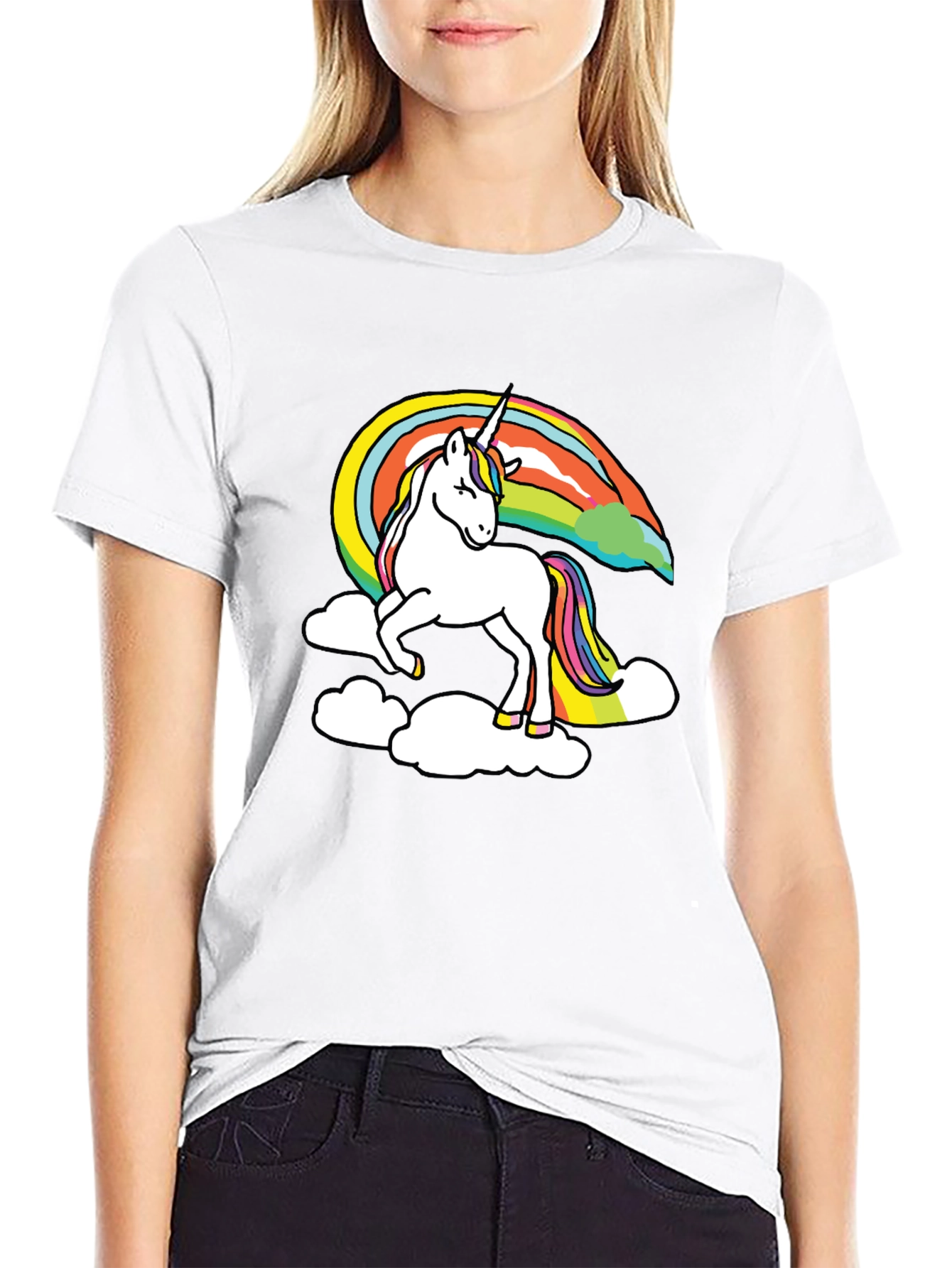 Unicorn Rainbow Graphic Black T-Shirt