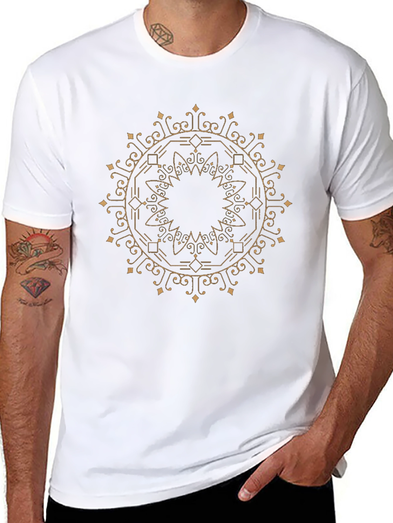 Stylish Black Tee with Geometric Mandala Design