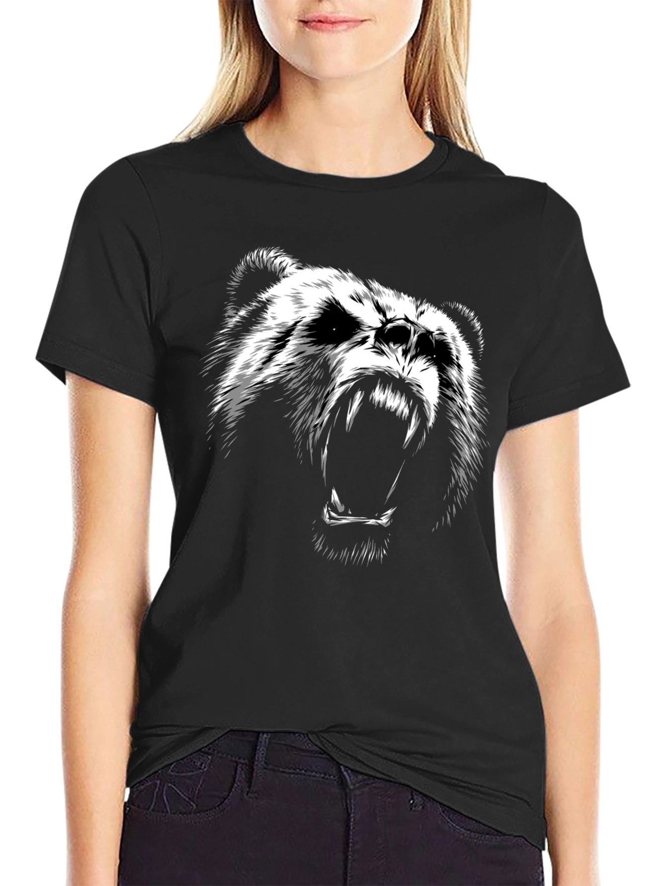 Mens Black T-Shirt with Bear Graphic