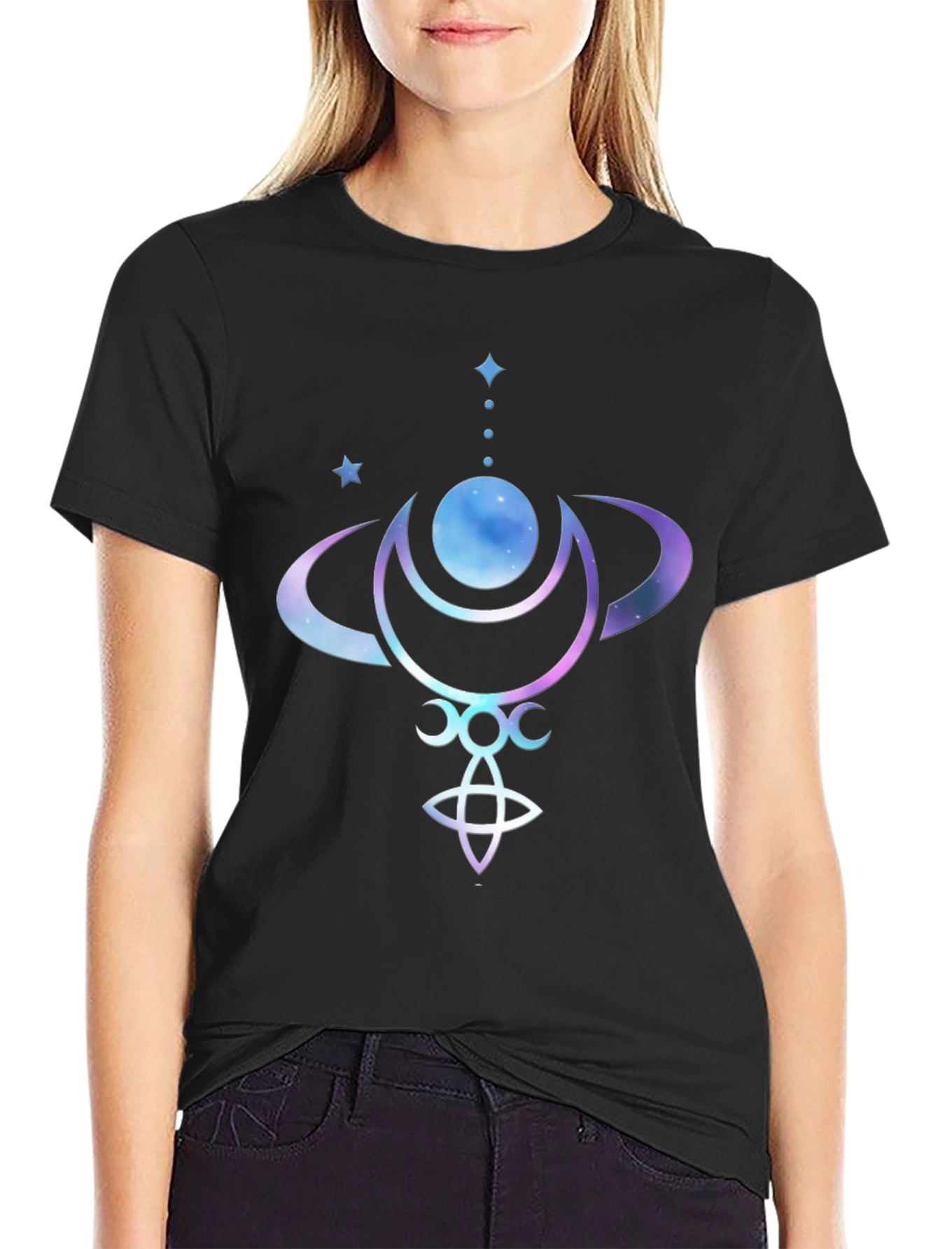 Celestial Moon Phases Graphic Tee - Black