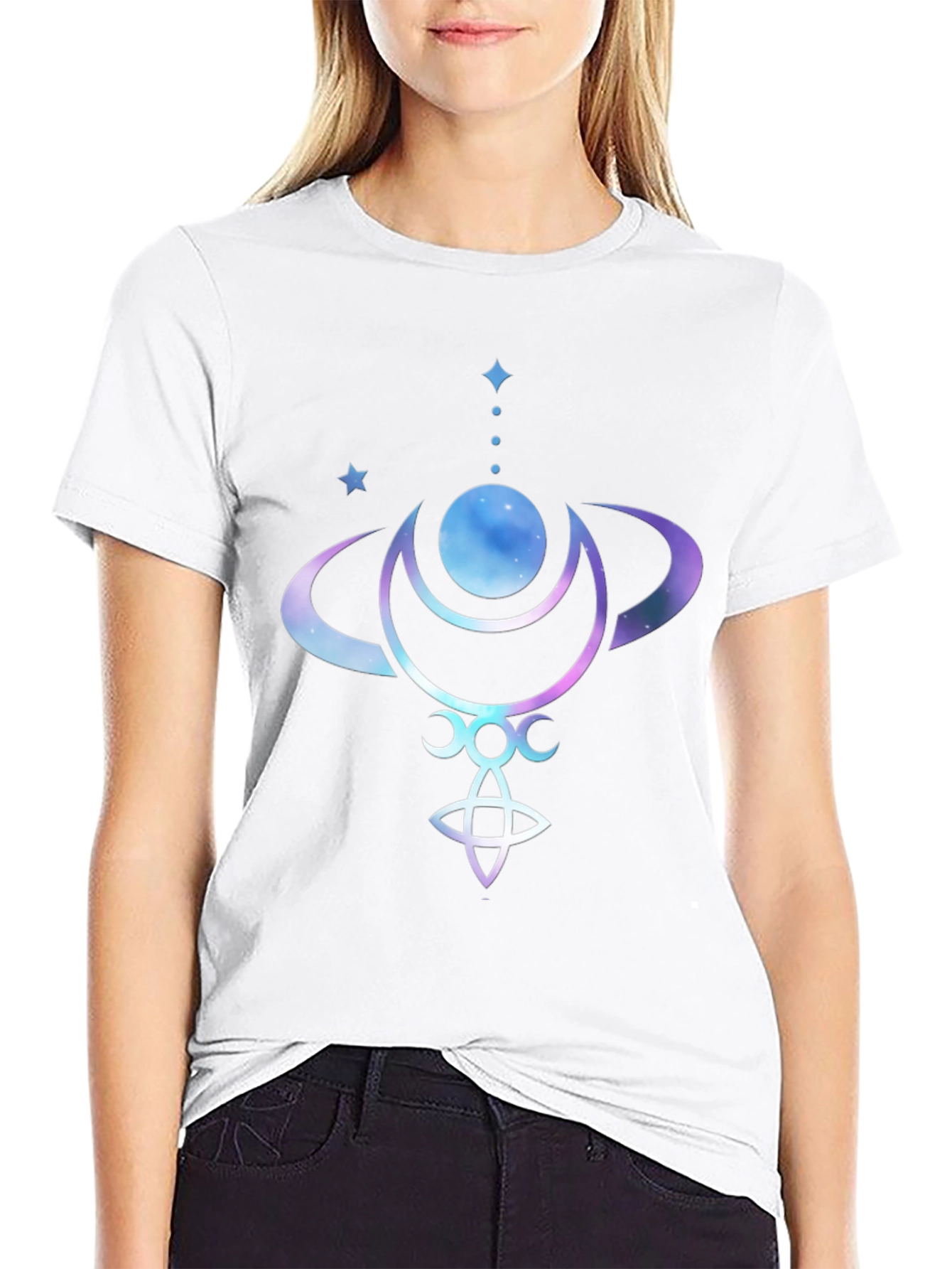 Celestial Moon Phases Graphic Tee - Black