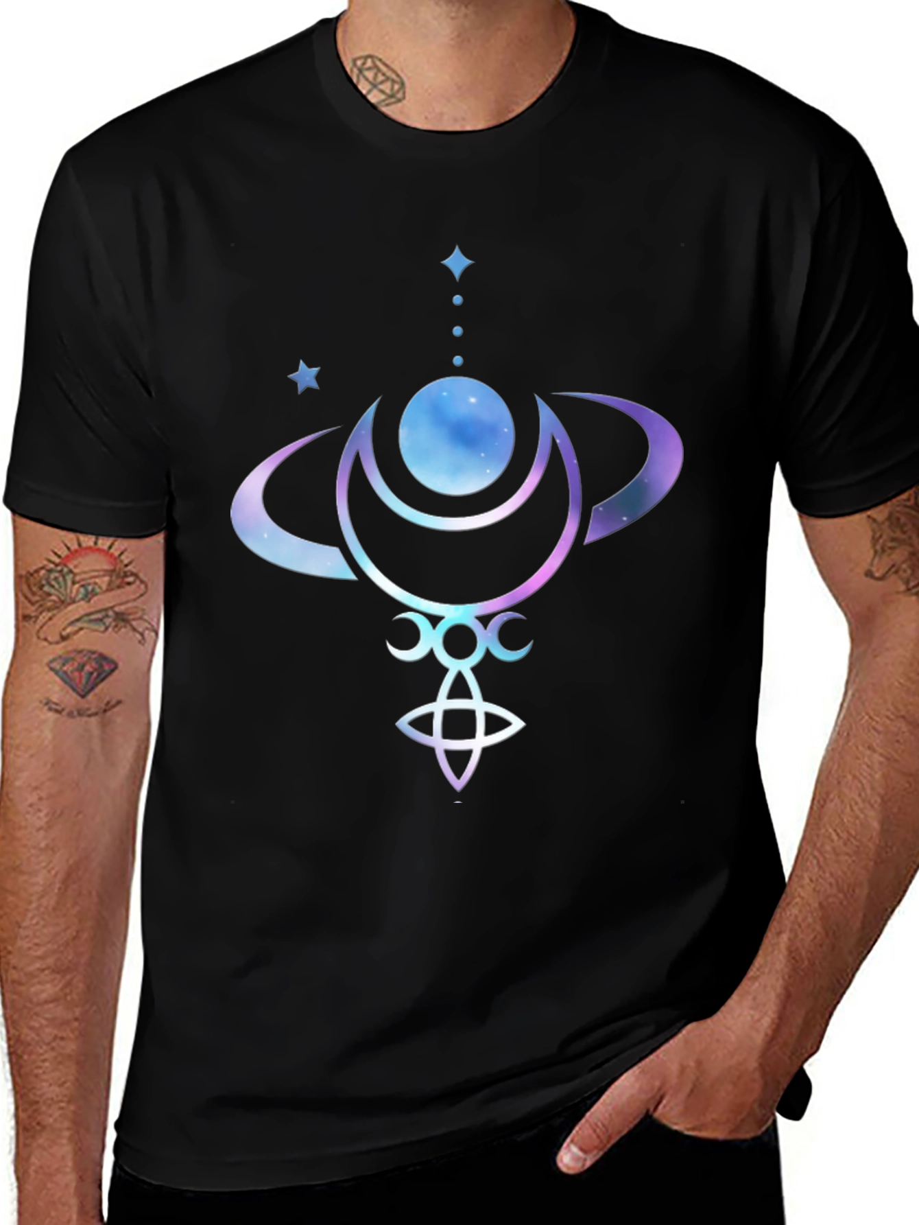 Celestial Moon Phases Graphic Tee - Black