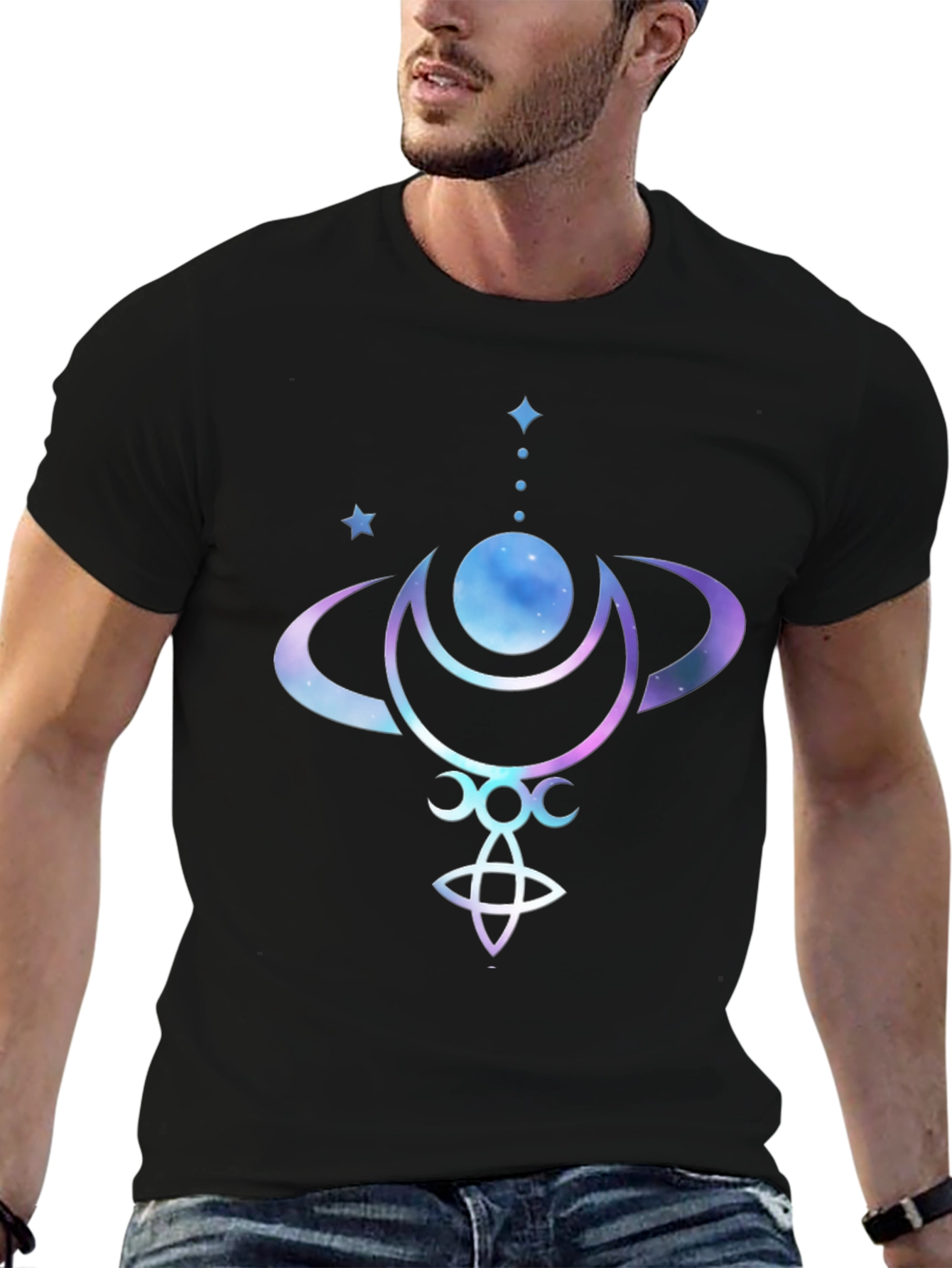 Celestial Moon Phases Graphic Tee - Black