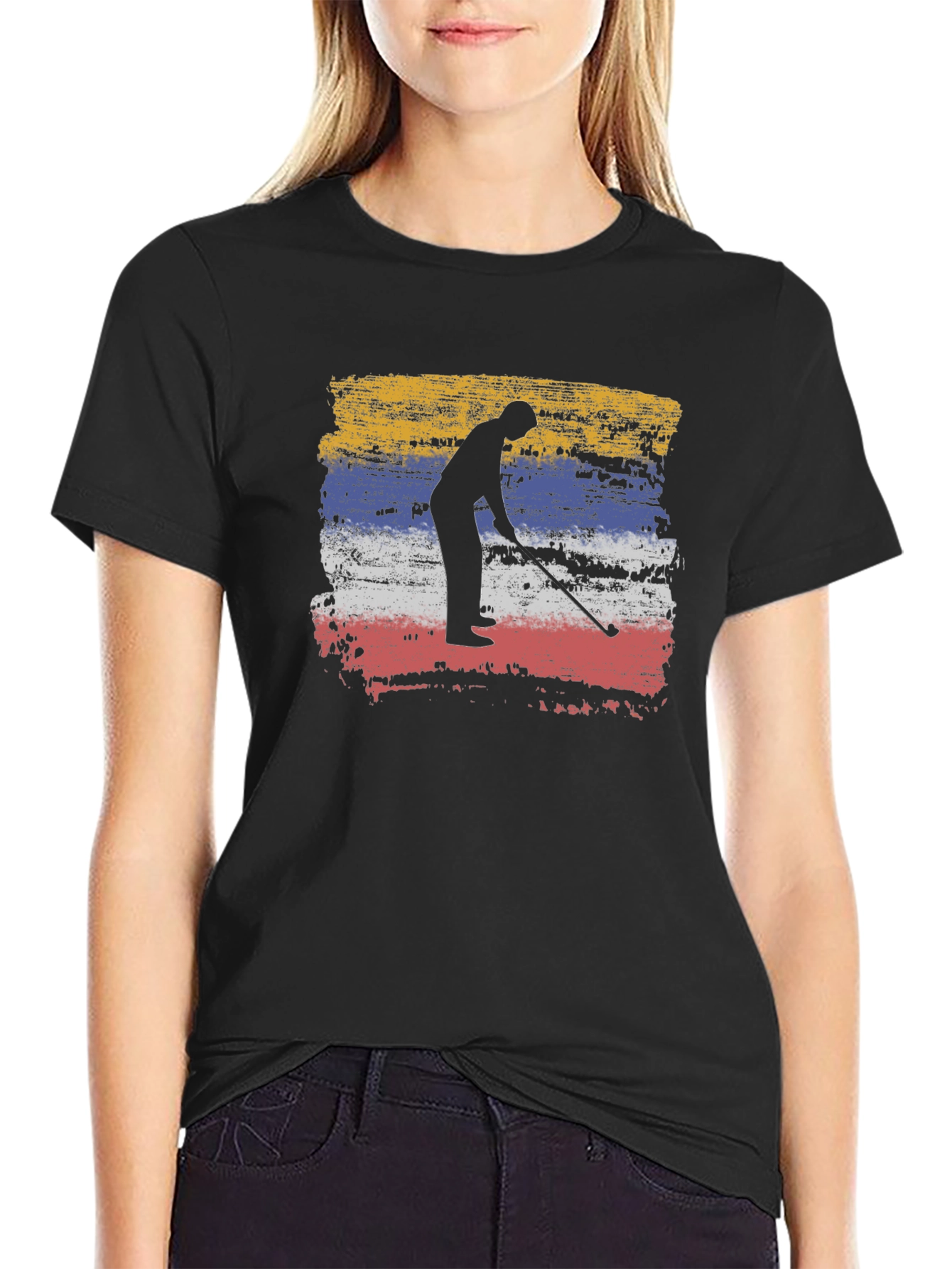 Golfer Silhouette Tee - Colombia Flag Style