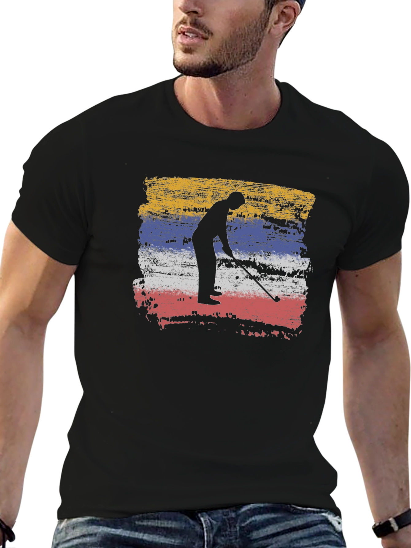 Golfer Silhouette Tee - Colombia Flag Style