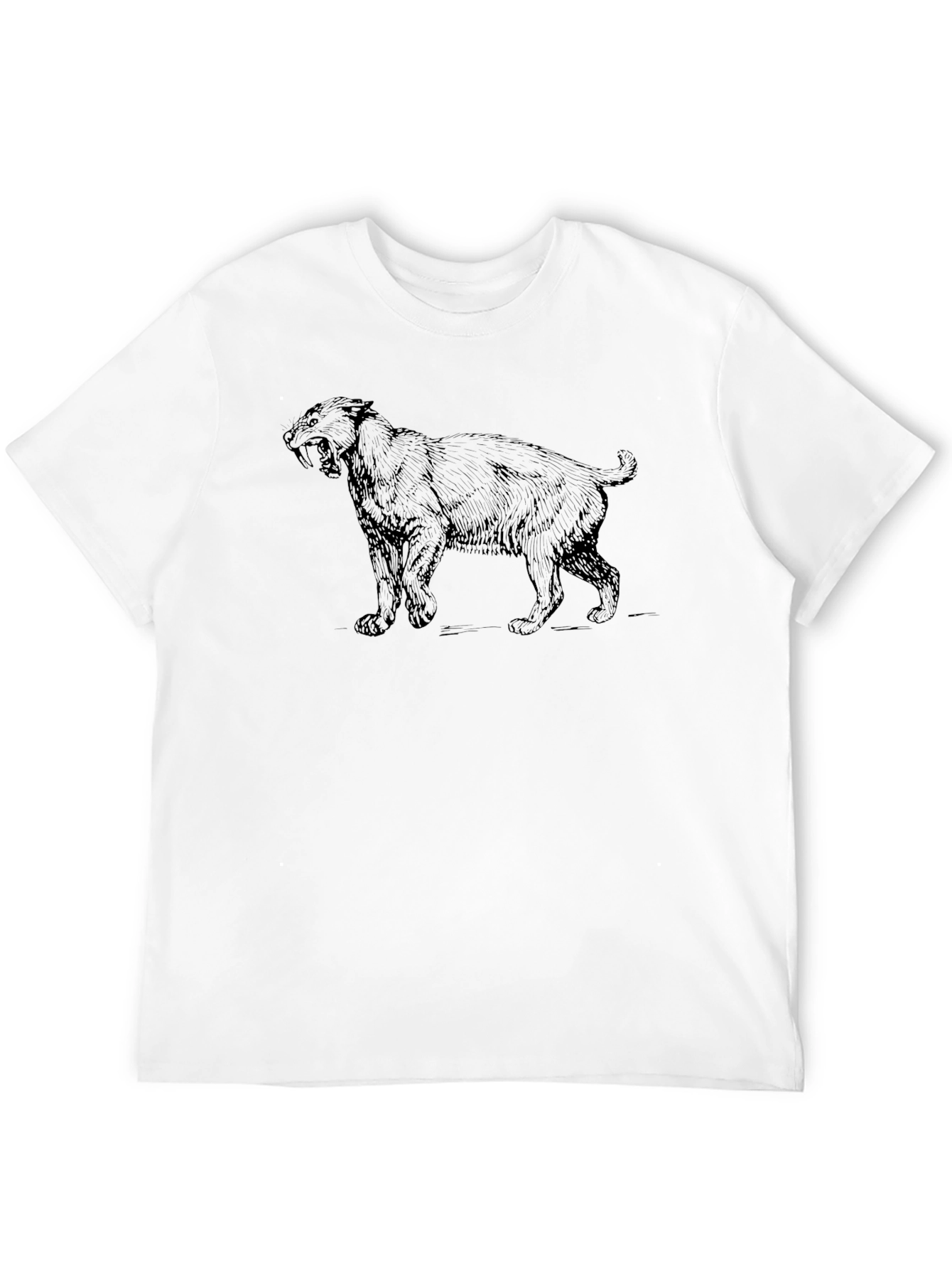 Black T-Shirt with Saber-Toothed Tiger Graphic