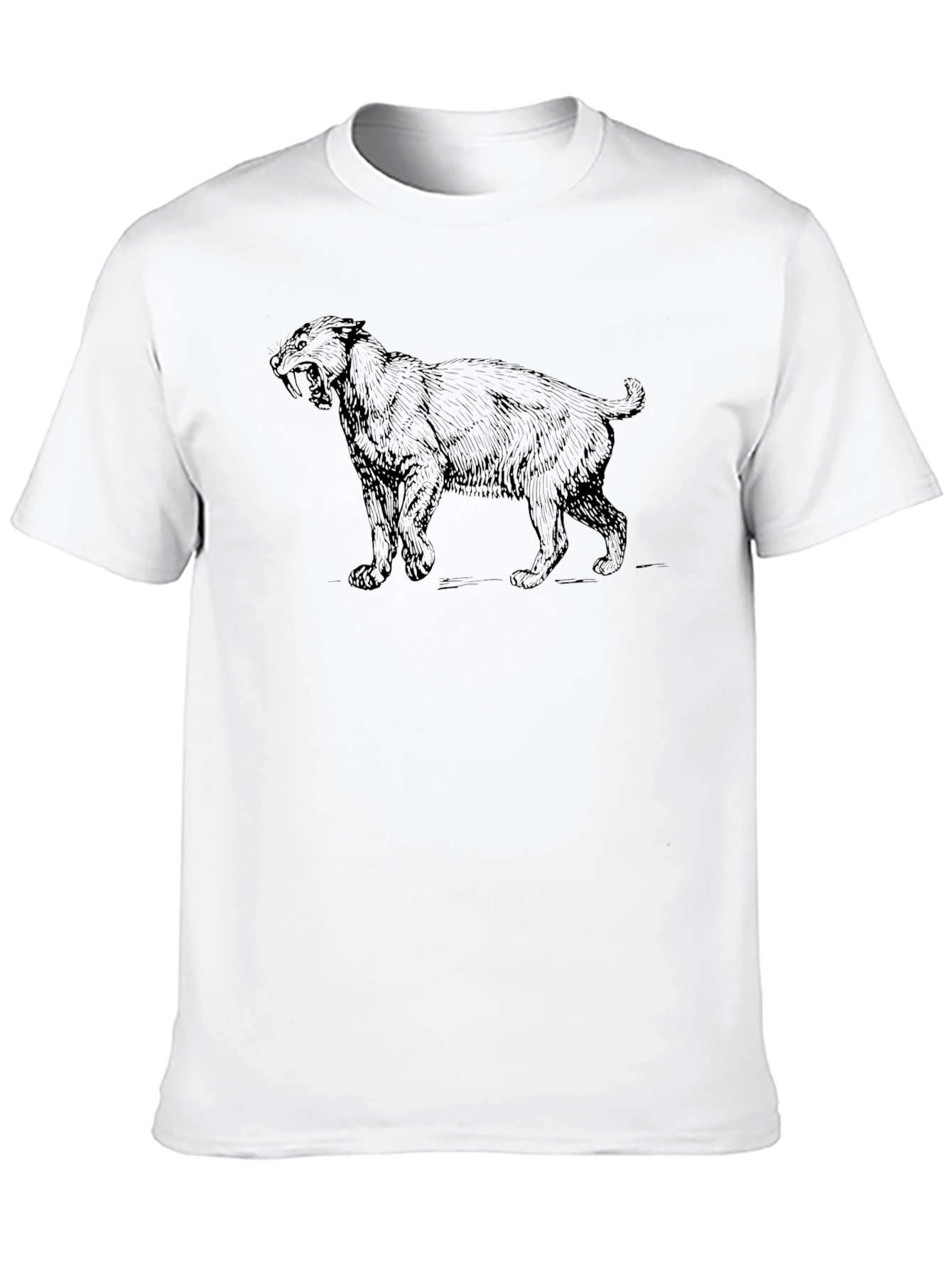 Black T-Shirt with Saber-Toothed Tiger Graphic