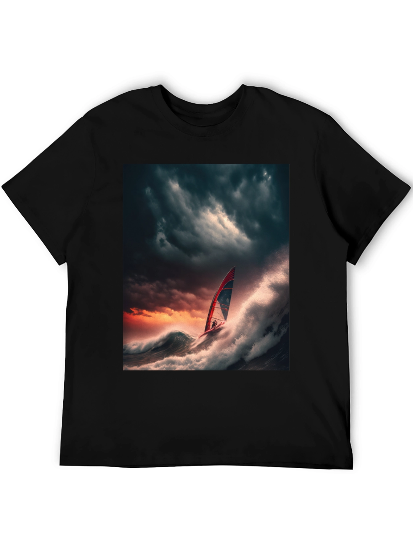Stormy Seas Windsurfer Black T-Shirt