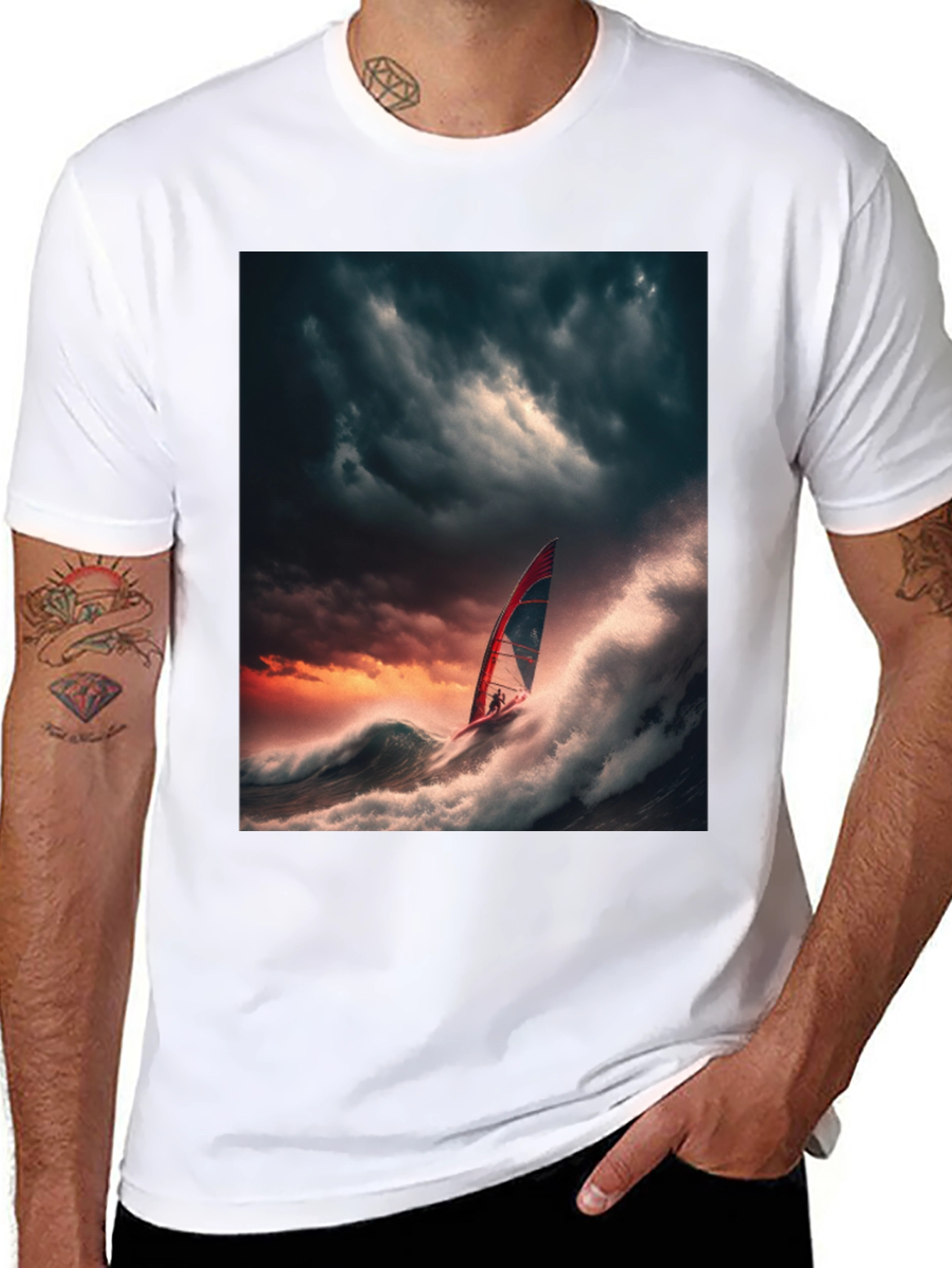 Stormy Seas Windsurfer Black T-Shirt