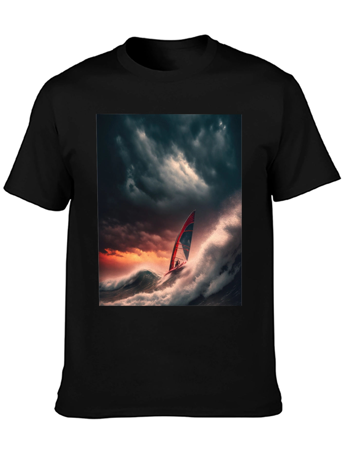 Stormy Seas Windsurfer Black T-Shirt