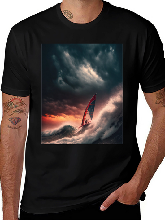 Stormy Seas Windsurfer Black T-Shirt