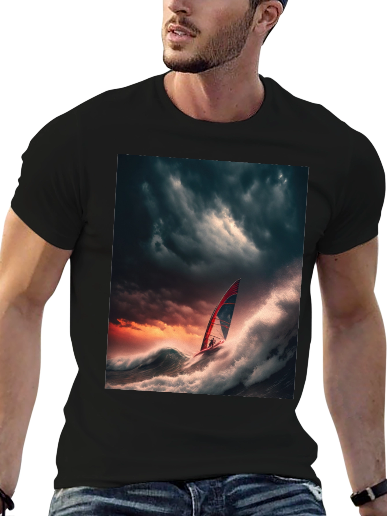 Stormy Seas Windsurfer Black T-Shirt