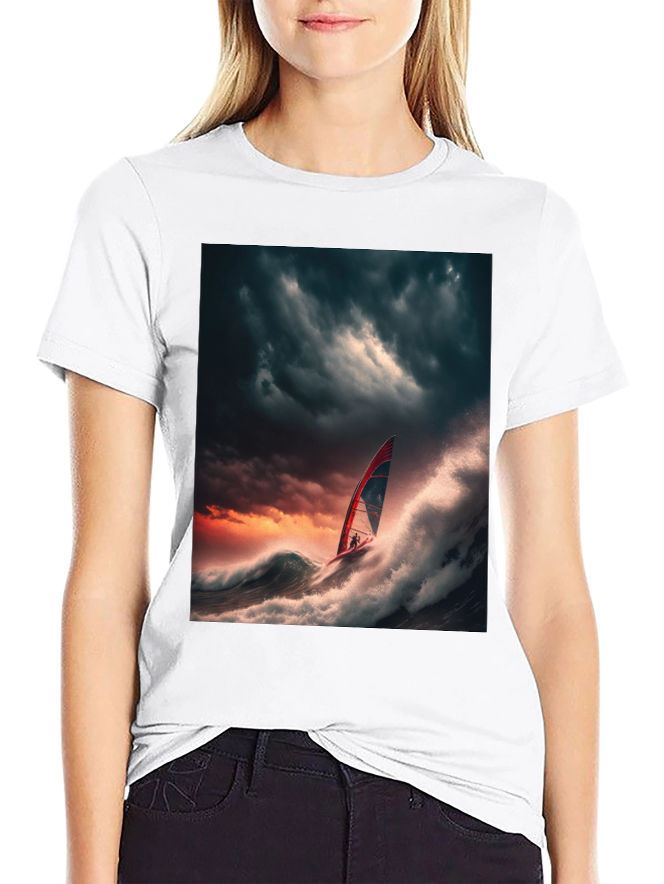 Stormy Seas Windsurfer Black T-Shirt