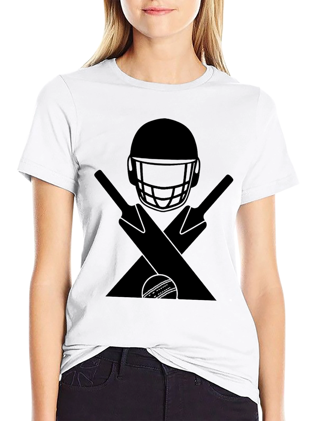 Cricket Helmet Bats & Ball Graphic Tee - Black