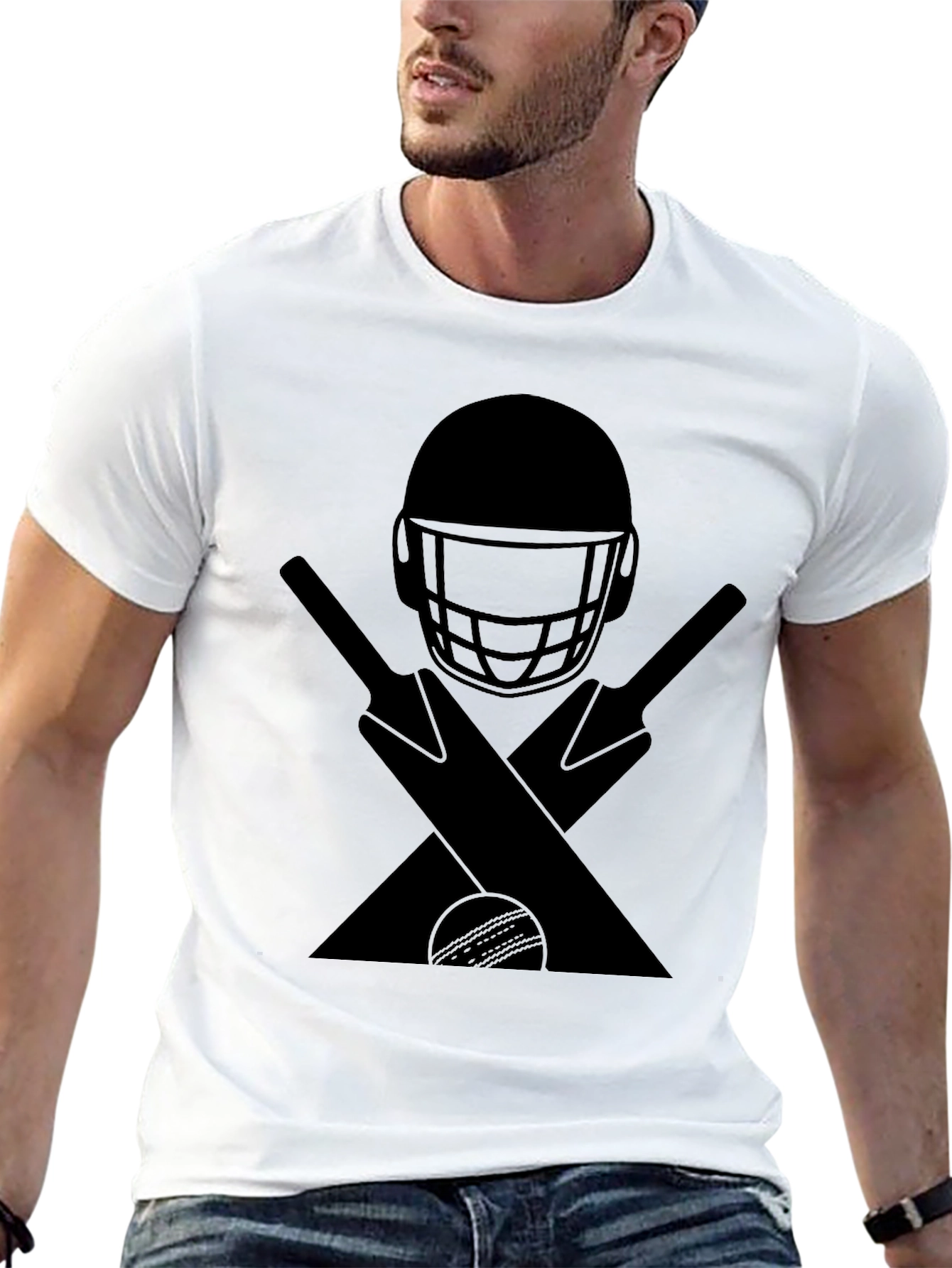Cricket Helmet Bats & Ball Graphic Tee - Black
