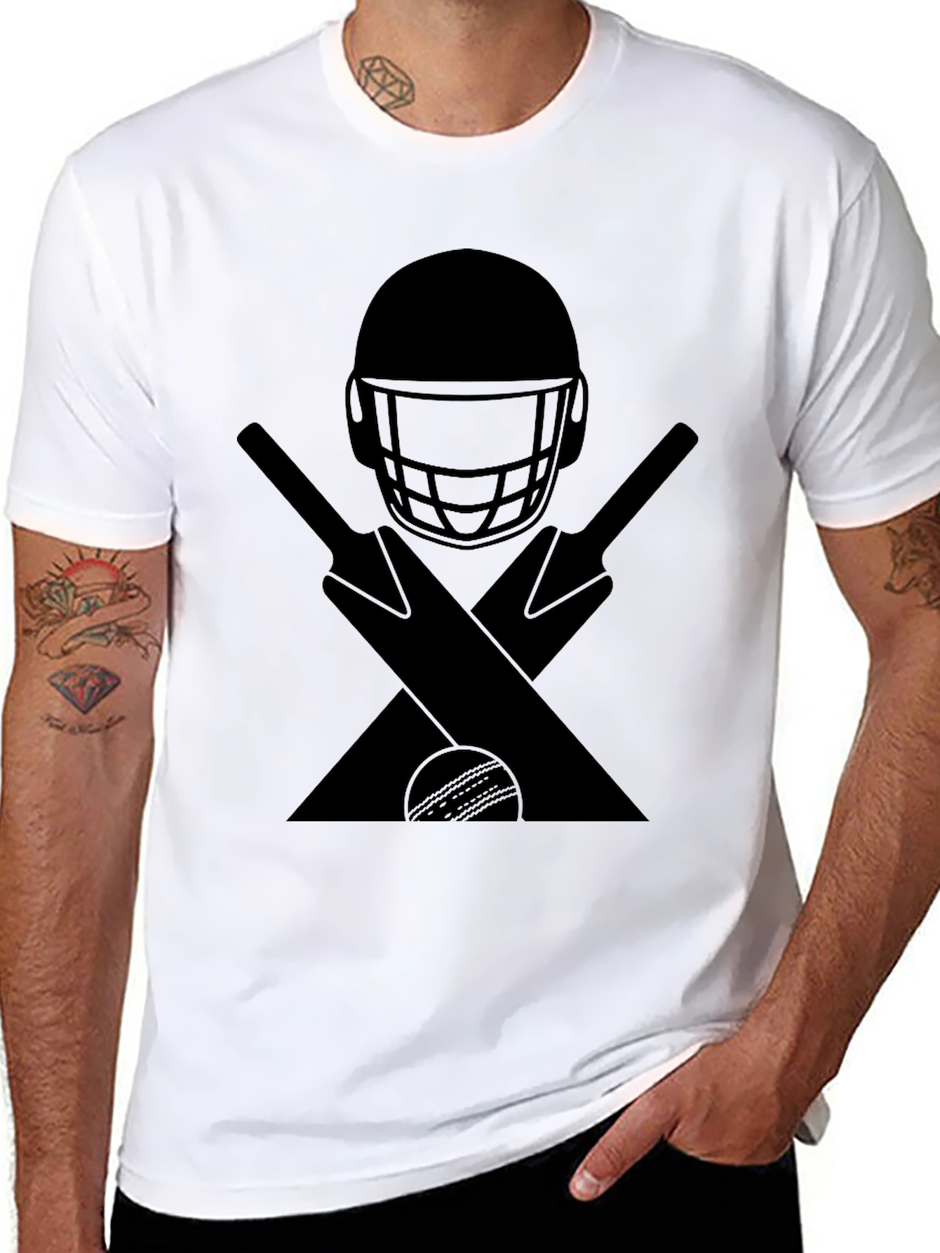 Cricket Helmet Bats & Ball Graphic Tee - Black