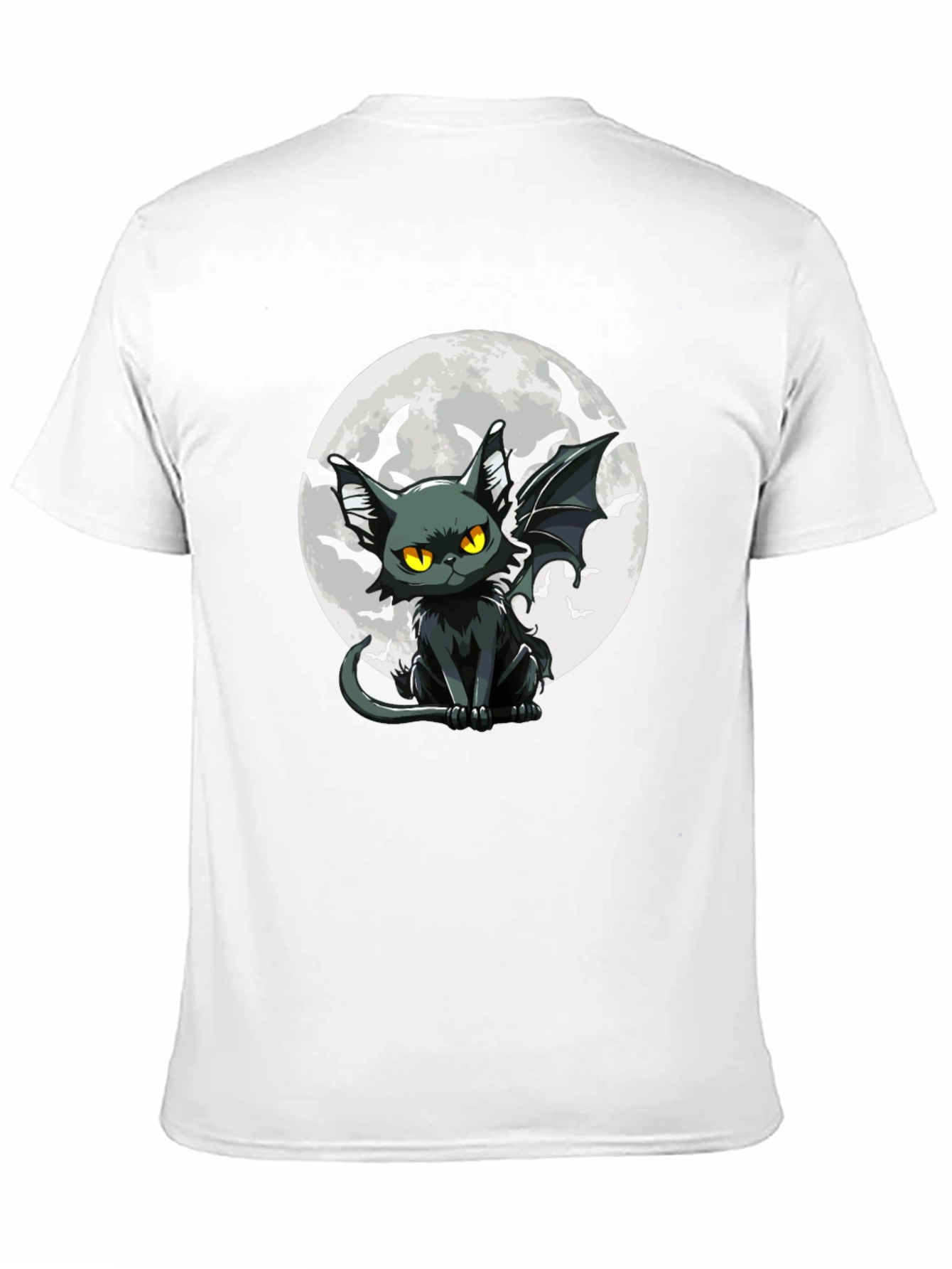 Bat Cat Moon Graphic Black T-Shirt