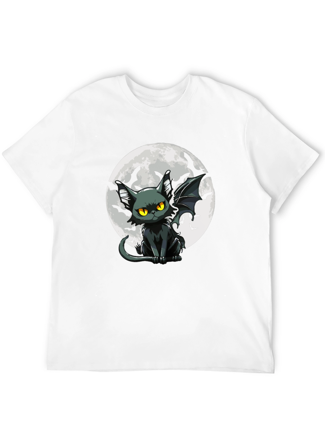 Bat Cat Moon Graphic Black T-Shirt