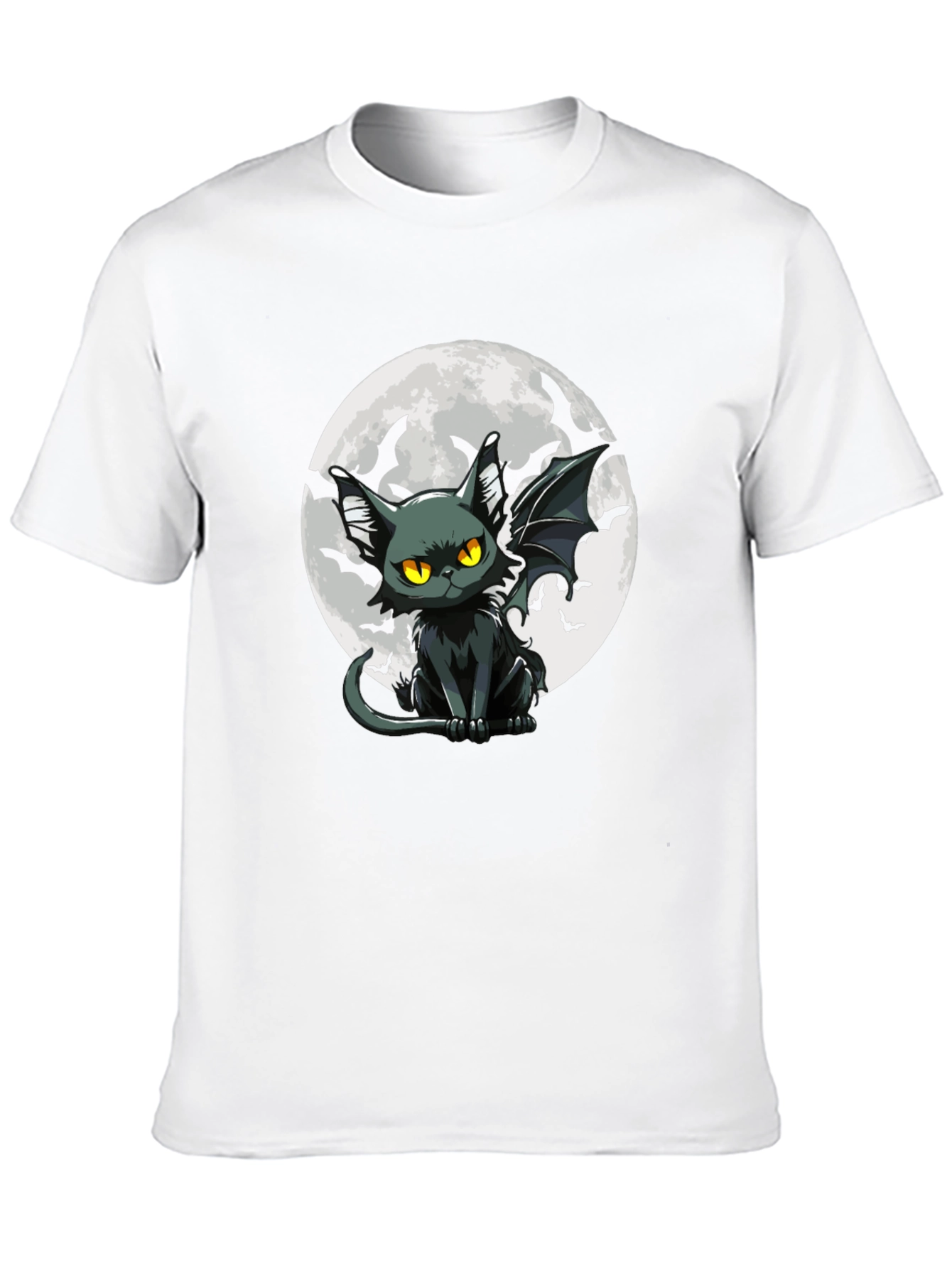 Bat Cat Moon Graphic Black T-Shirt