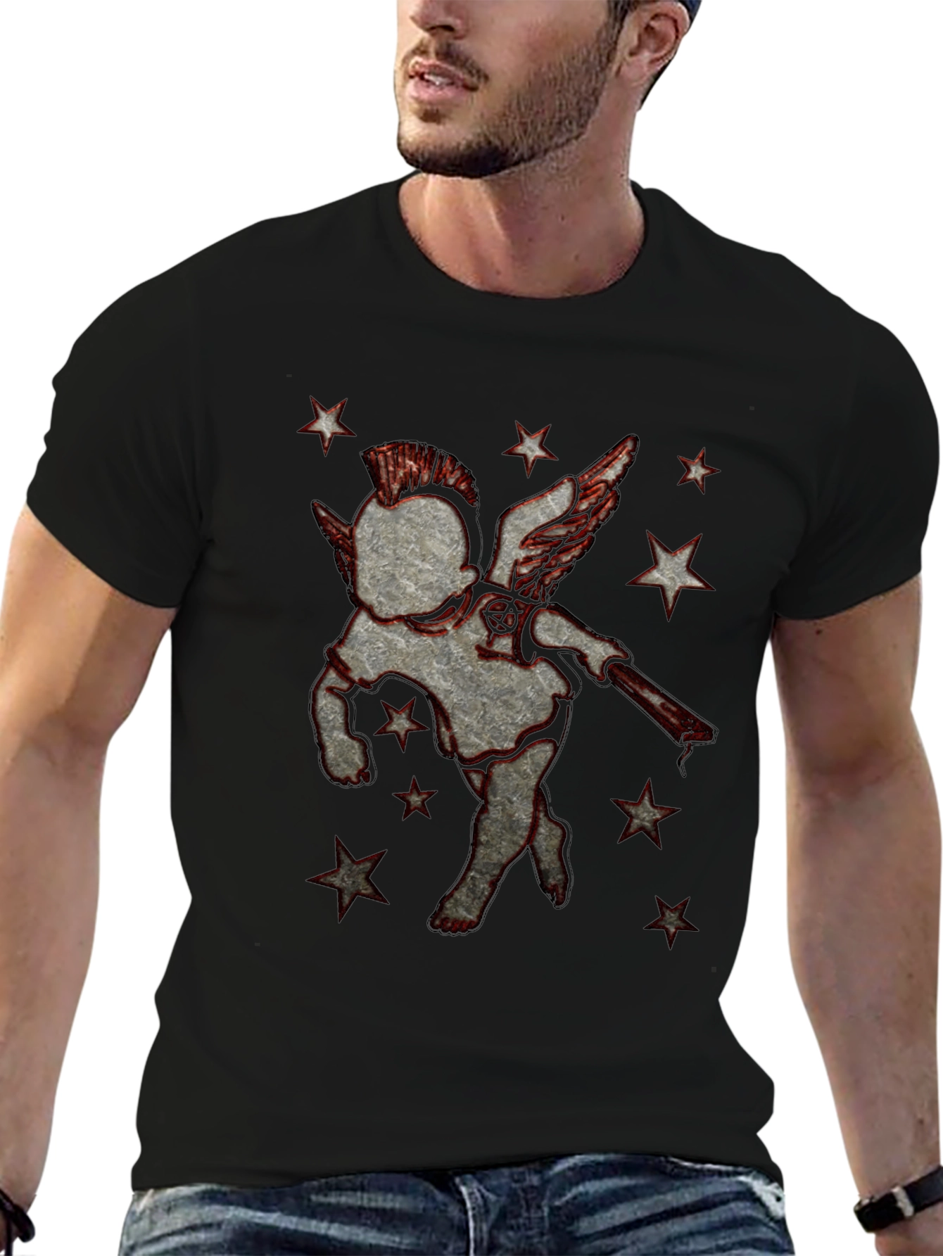 Punk Angel Graphic T-Shirt - Black Cotton Tee