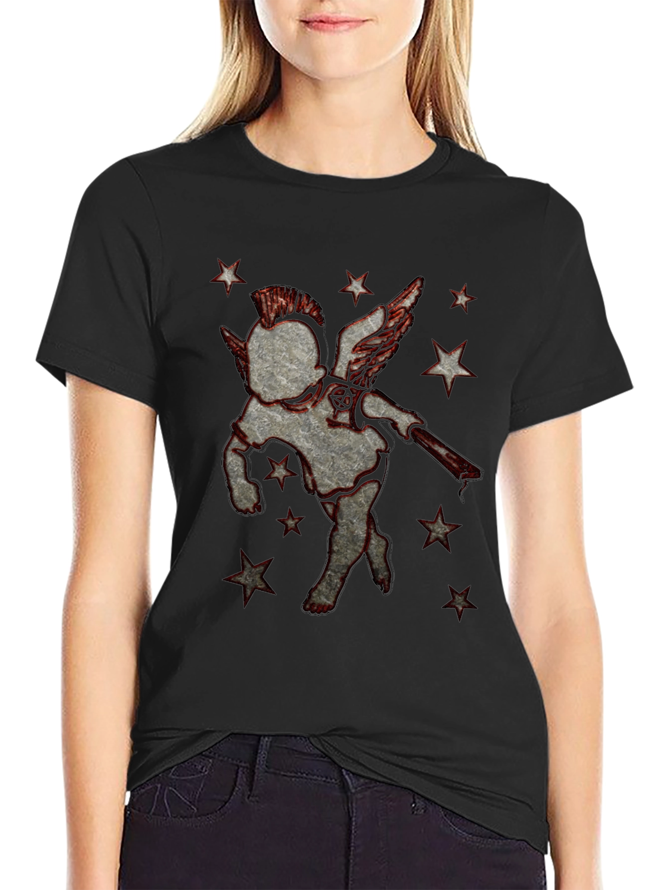 Punk Angel Graphic T-Shirt - Black Cotton Tee