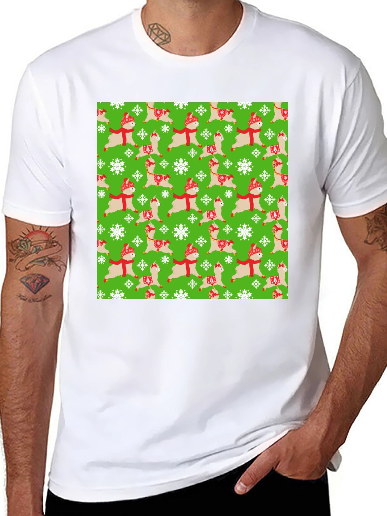 Festive Llama Christmas Pattern T-Shirt