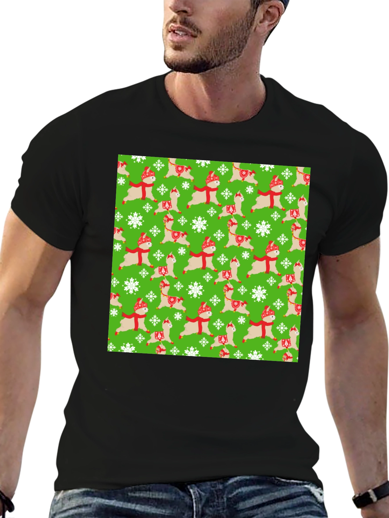 Festive Llama Christmas Pattern T-Shirt