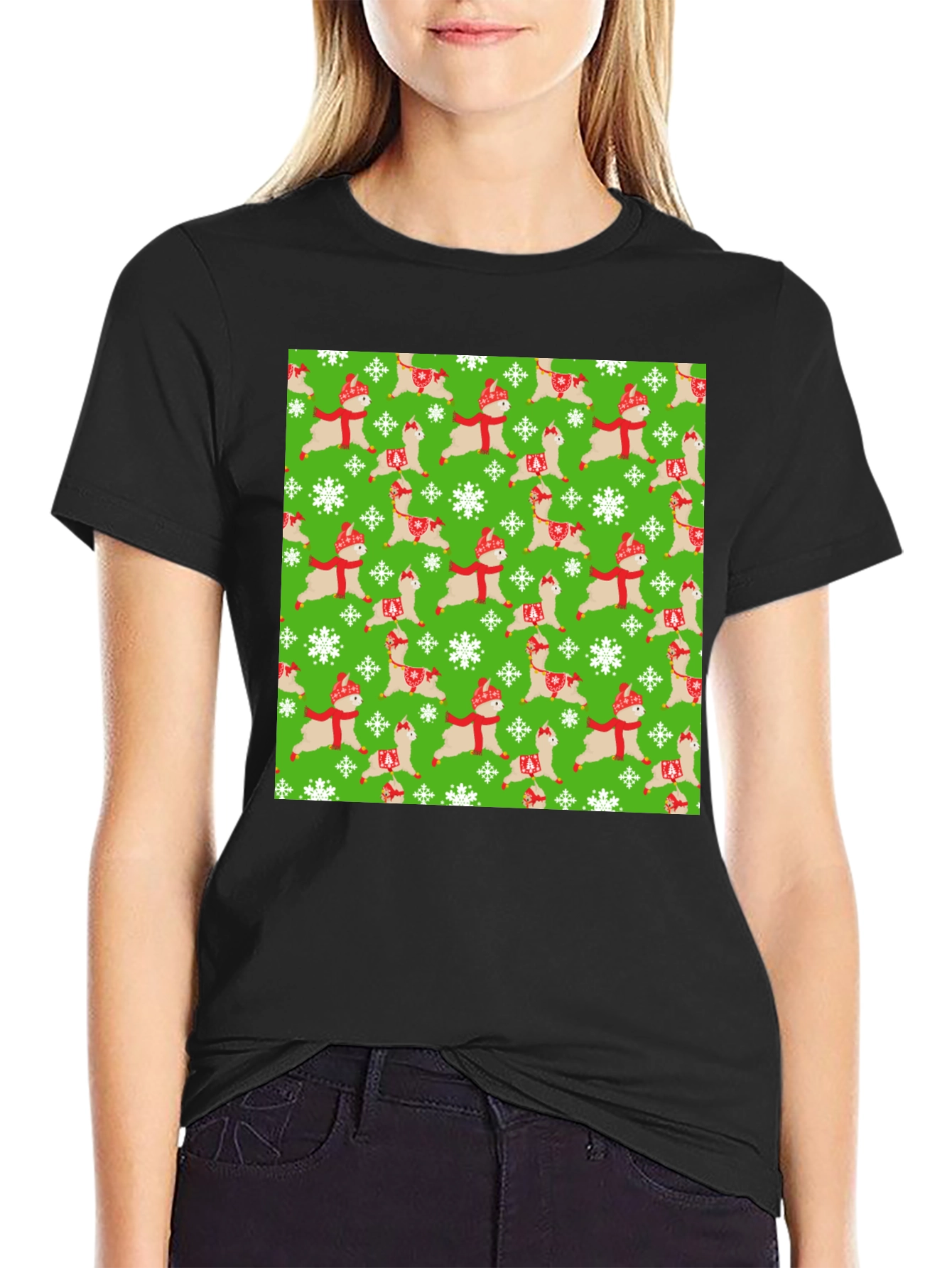 Festive Llama Christmas Pattern T-Shirt