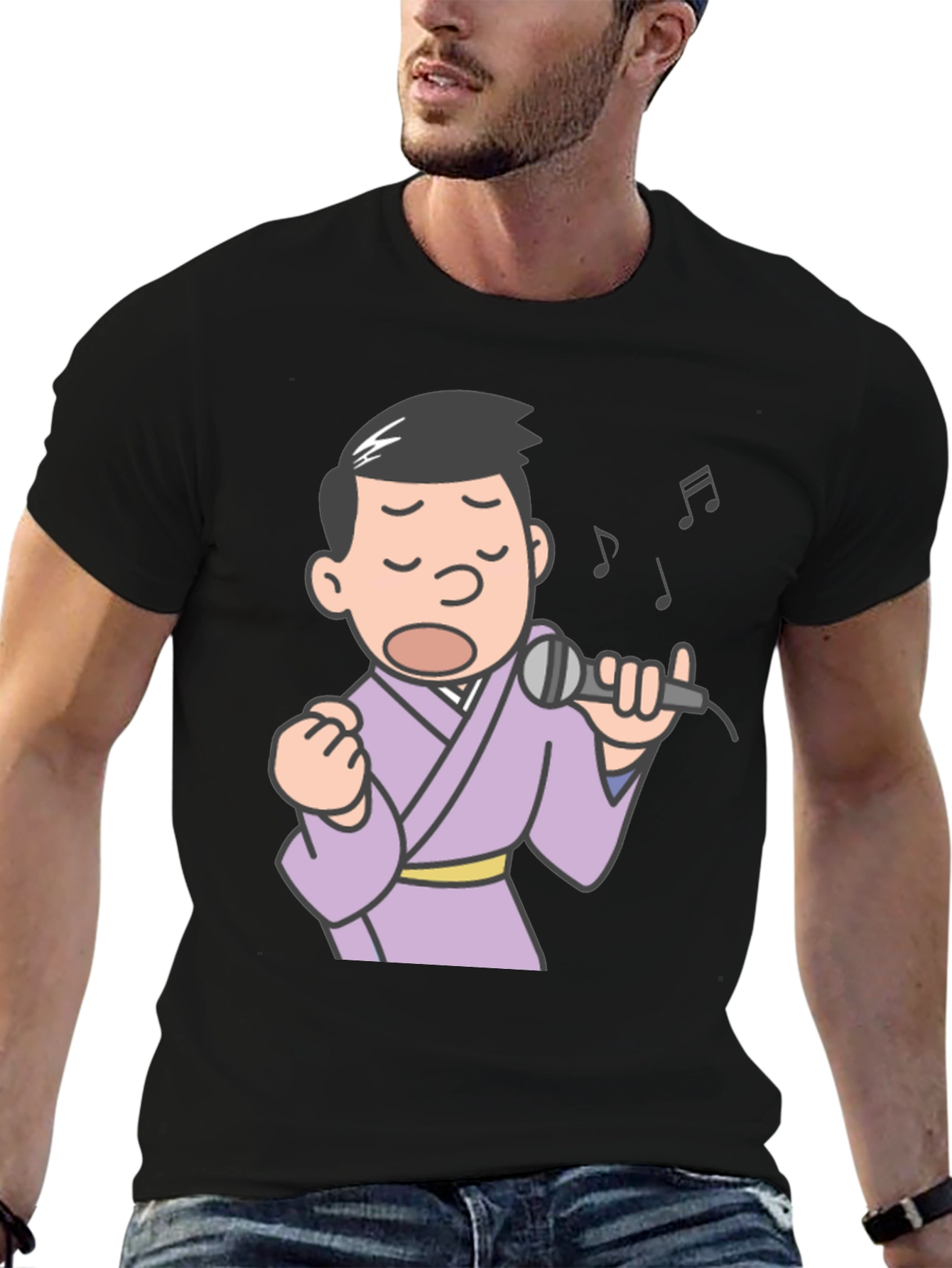 Singing Man Graphic Tee - Black Cotton T-Shirt