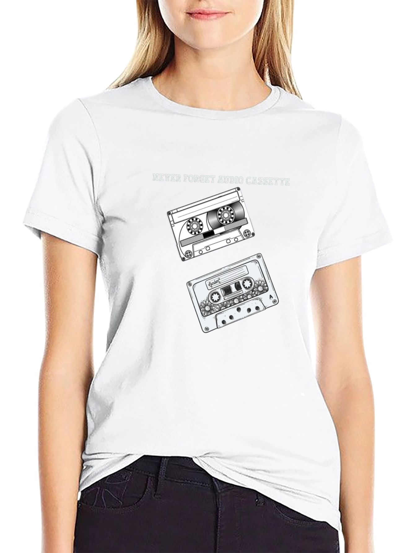 Retro Audio Cassette Graphic Tee - Black Cotton T-Shirt