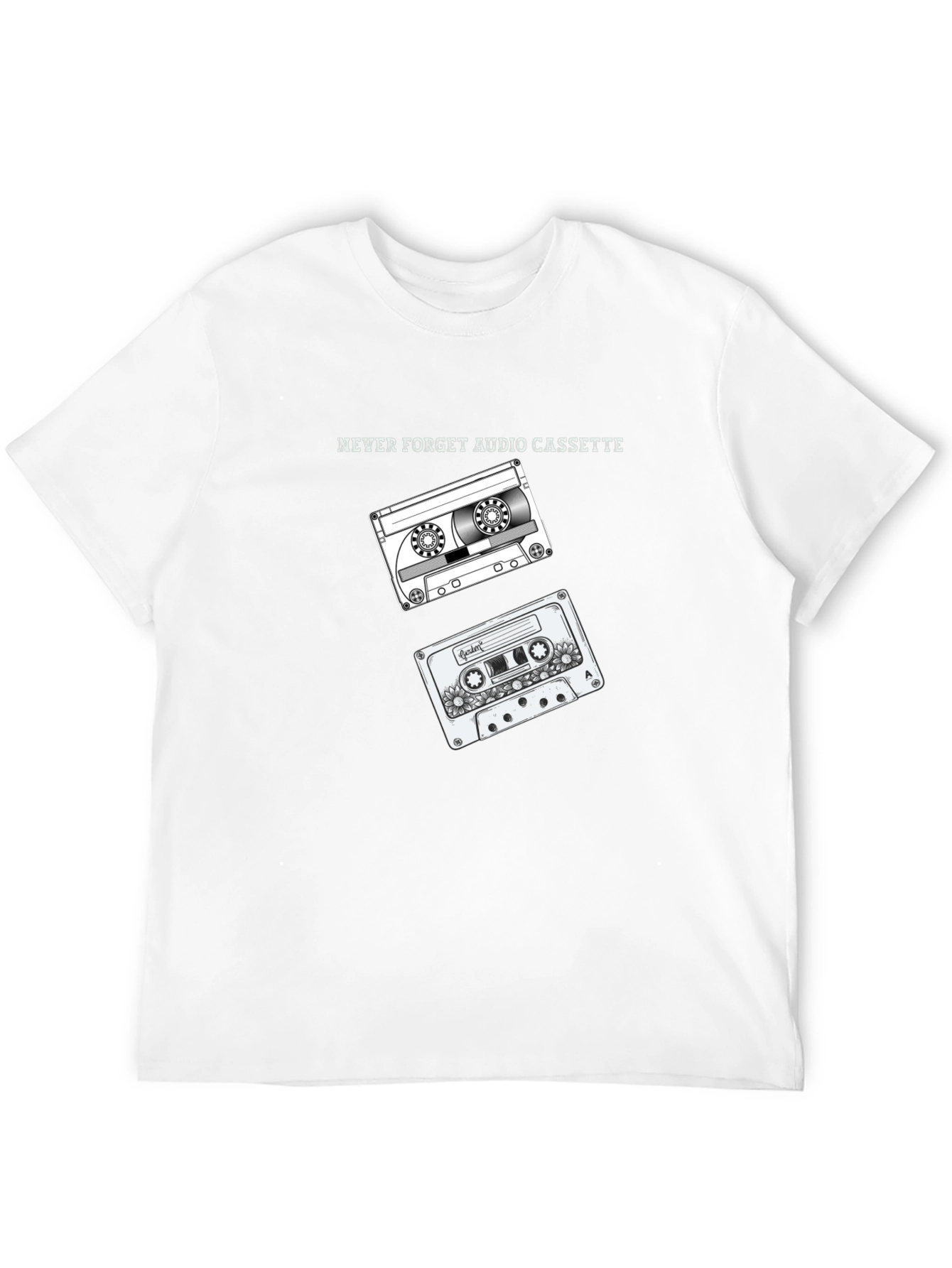 Retro Audio Cassette Graphic Tee - Black Cotton T-Shirt