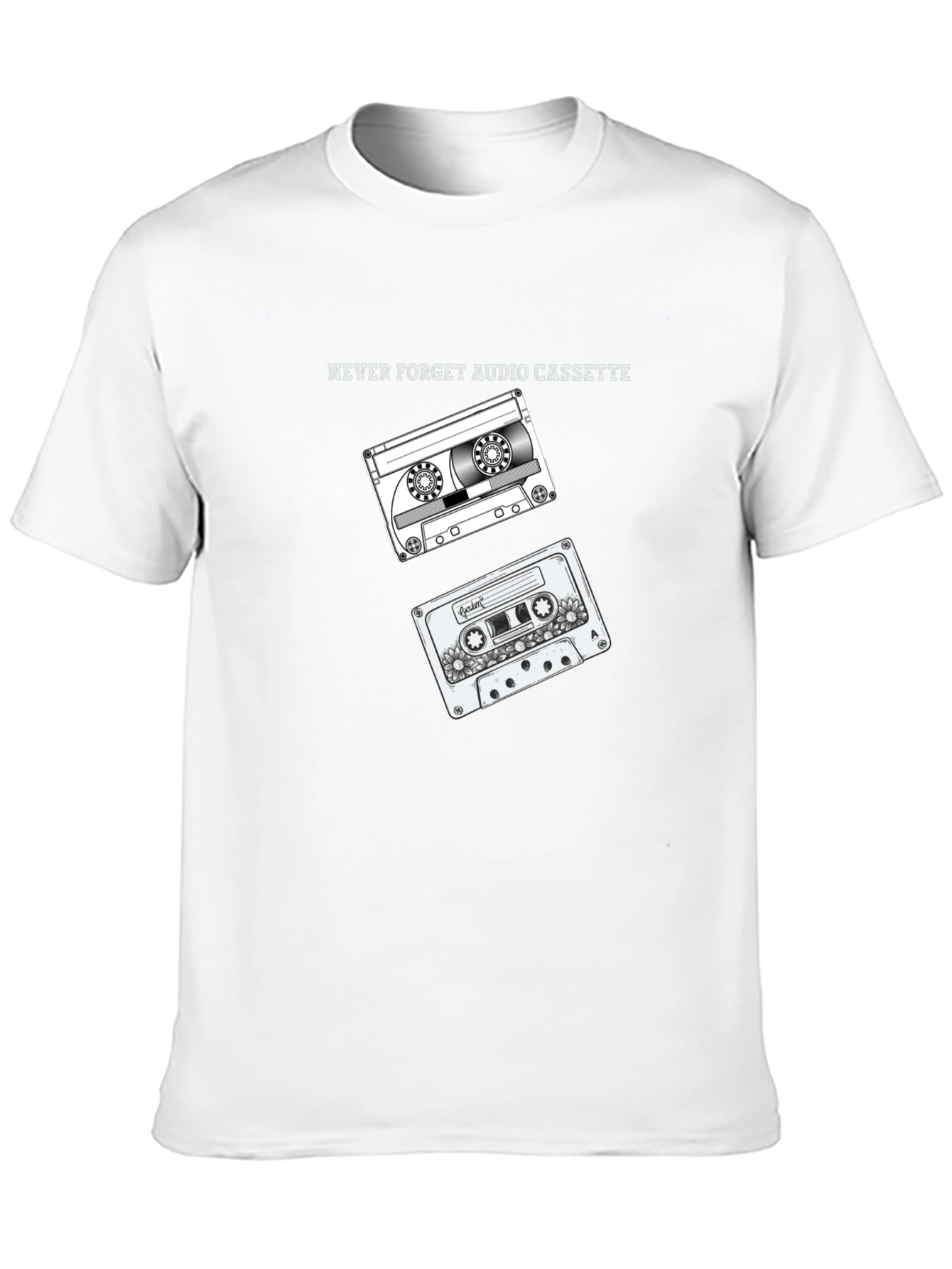 Retro Audio Cassette Graphic Tee - Black Cotton T-Shirt