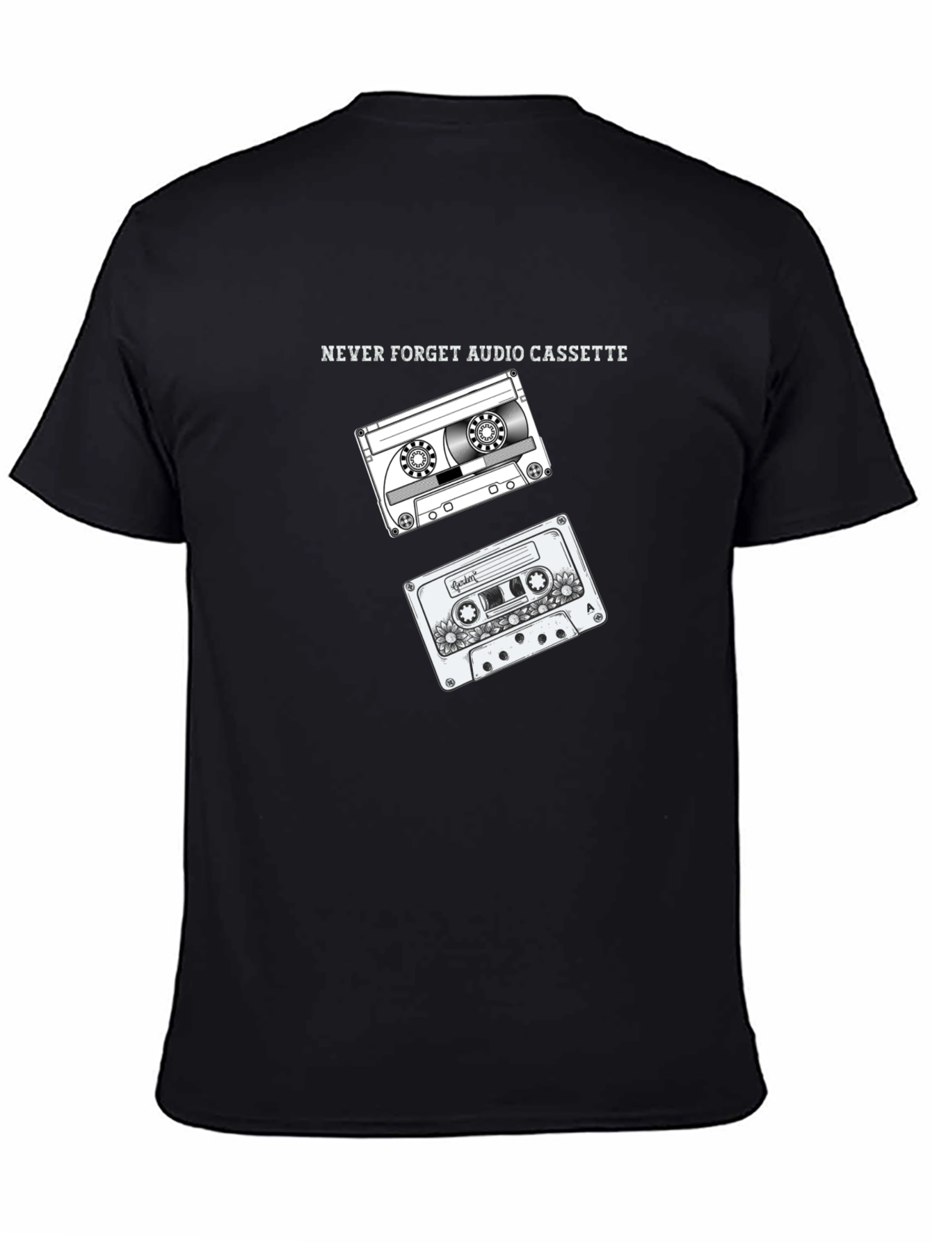 Retro Audio Cassette Graphic Tee - Black Cotton T-Shirt