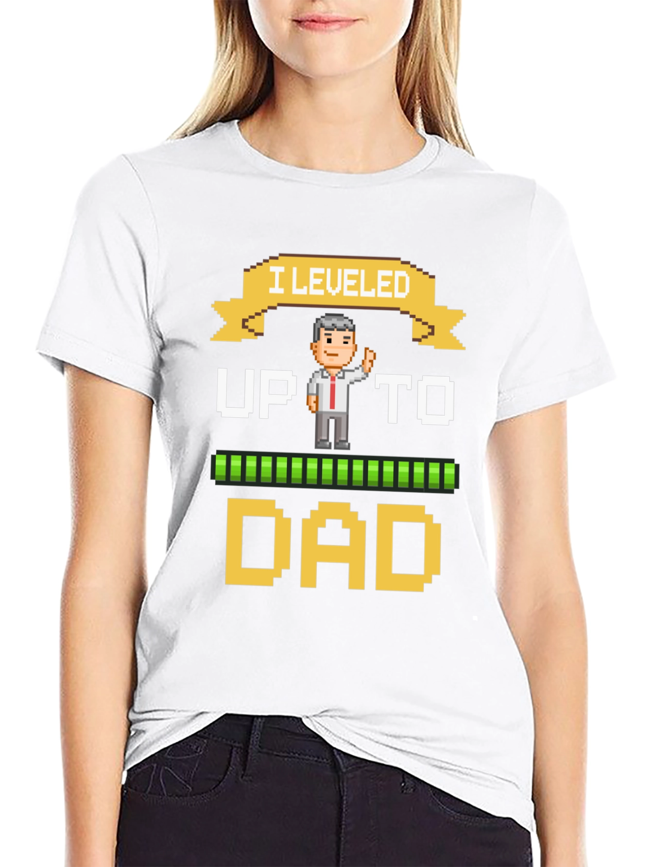 I Leveled Up To Dad Pixel Art Black T-Shirt