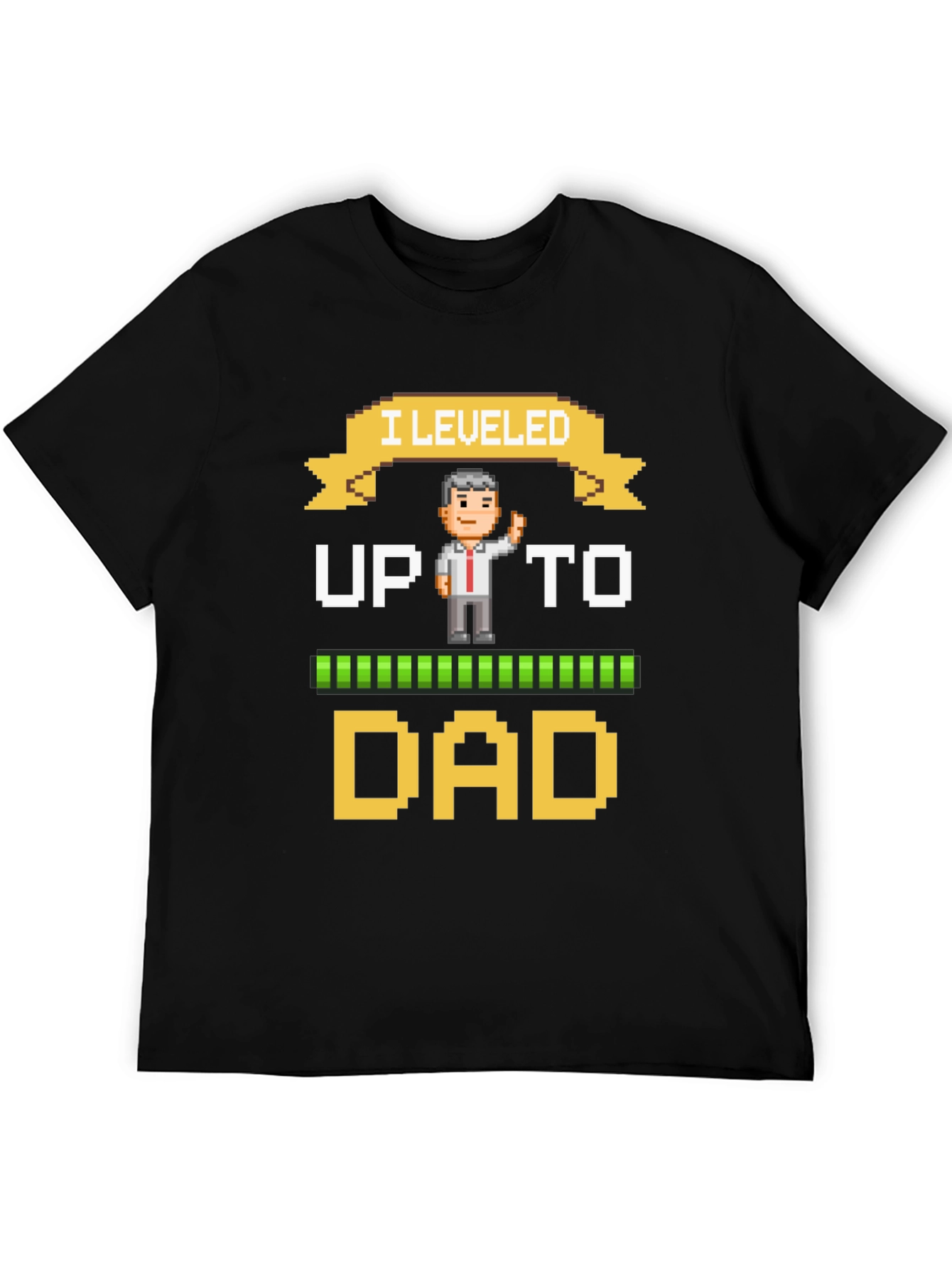 I Leveled Up To Dad Pixel Art Black T-Shirt