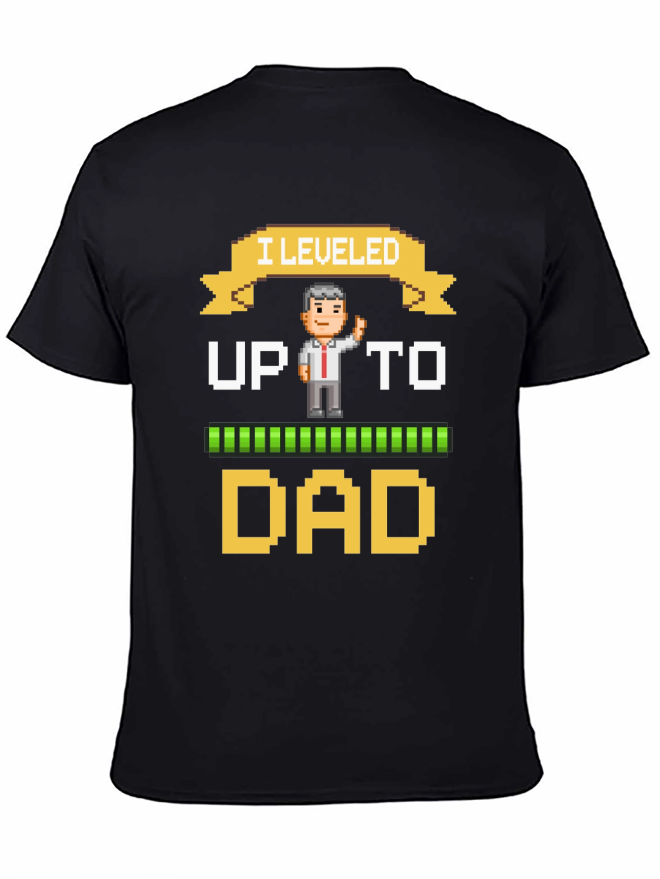 I Leveled Up To Dad Pixel Art Black T-Shirt