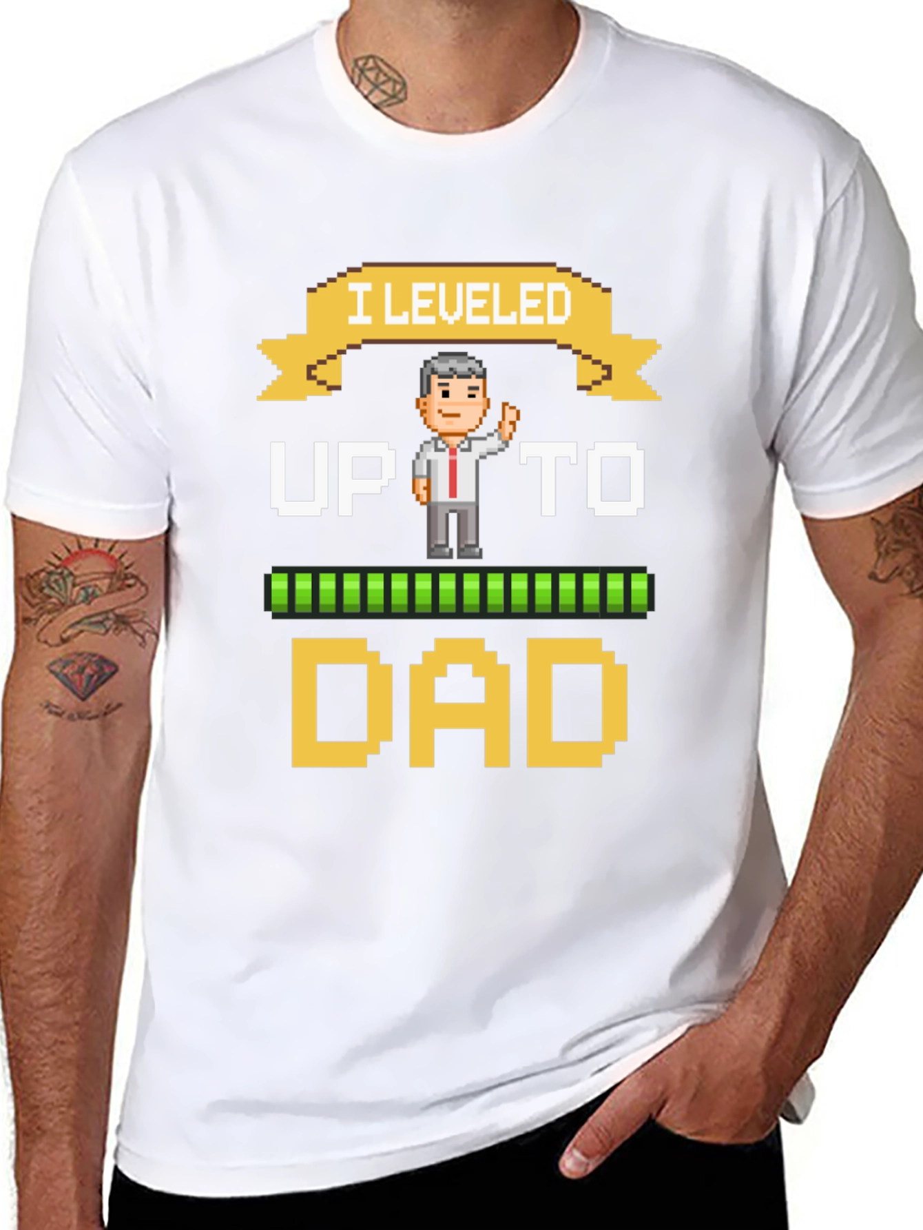 I Leveled Up To Dad Pixel Art Black T-Shirt