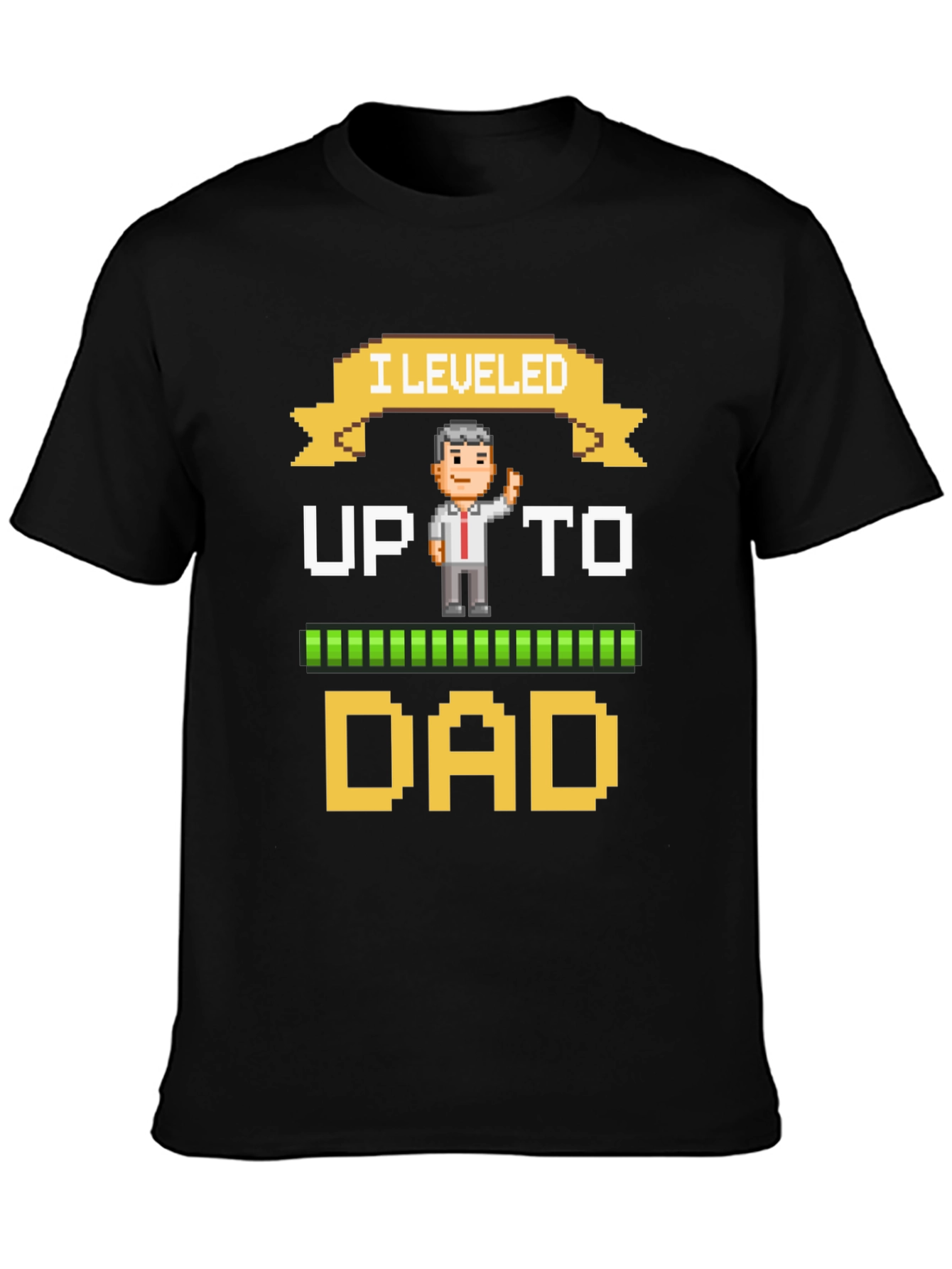 I Leveled Up To Dad Pixel Art Black T-Shirt