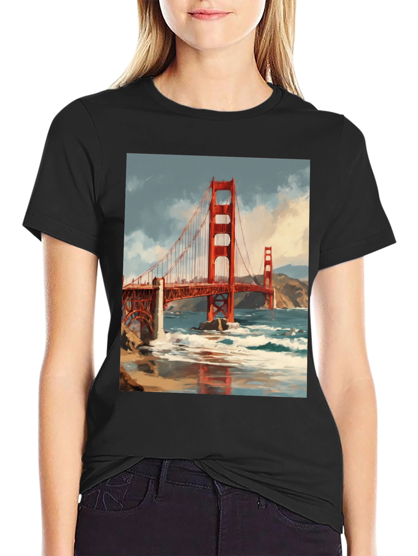 Golden Gate Bridge Graphic Tee - Black Cotton T-Shirt