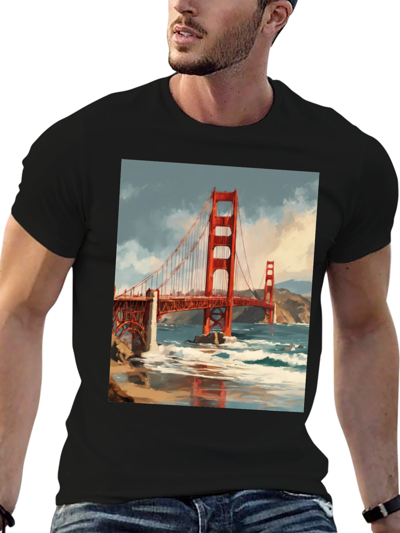 Golden Gate Bridge Graphic Tee - Black Cotton T-Shirt