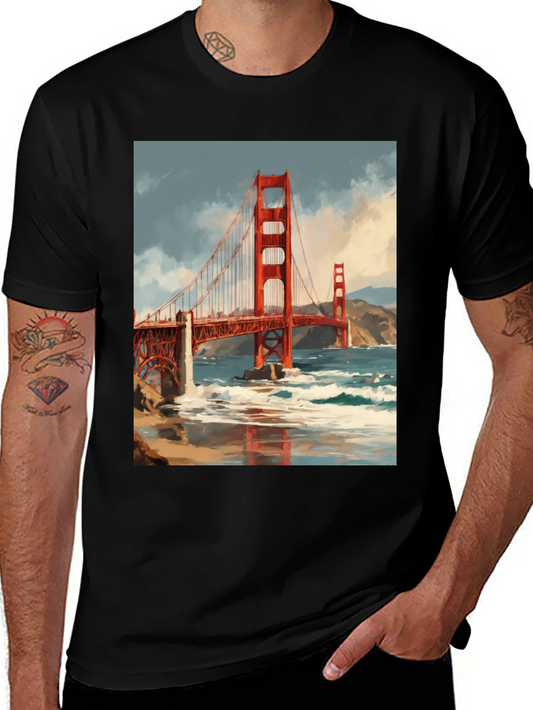 Golden Gate Bridge Graphic Tee - Black Cotton T-Shirt