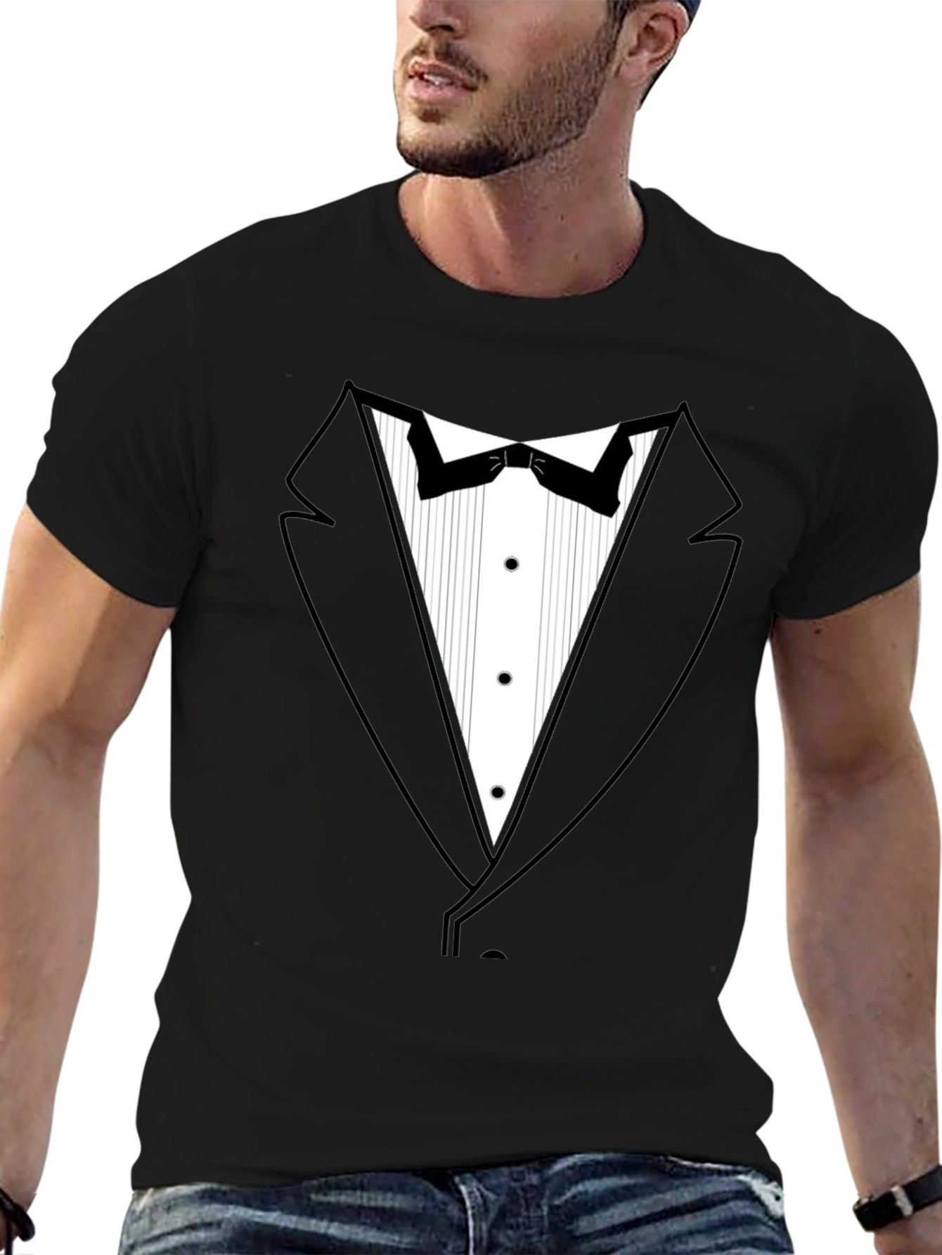 Tuxedo Print Black T-Shirt: Formal Fun!